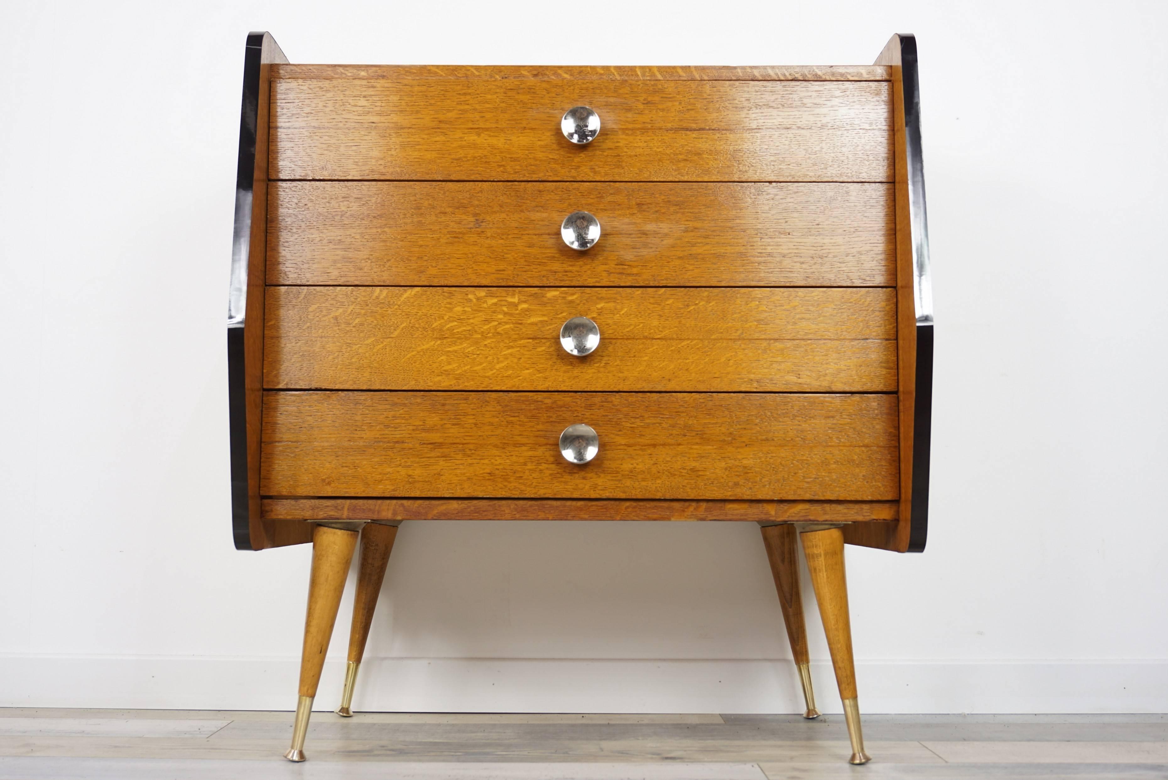 20th Century Wooden and Brass Chest of Drawers from the 1950s