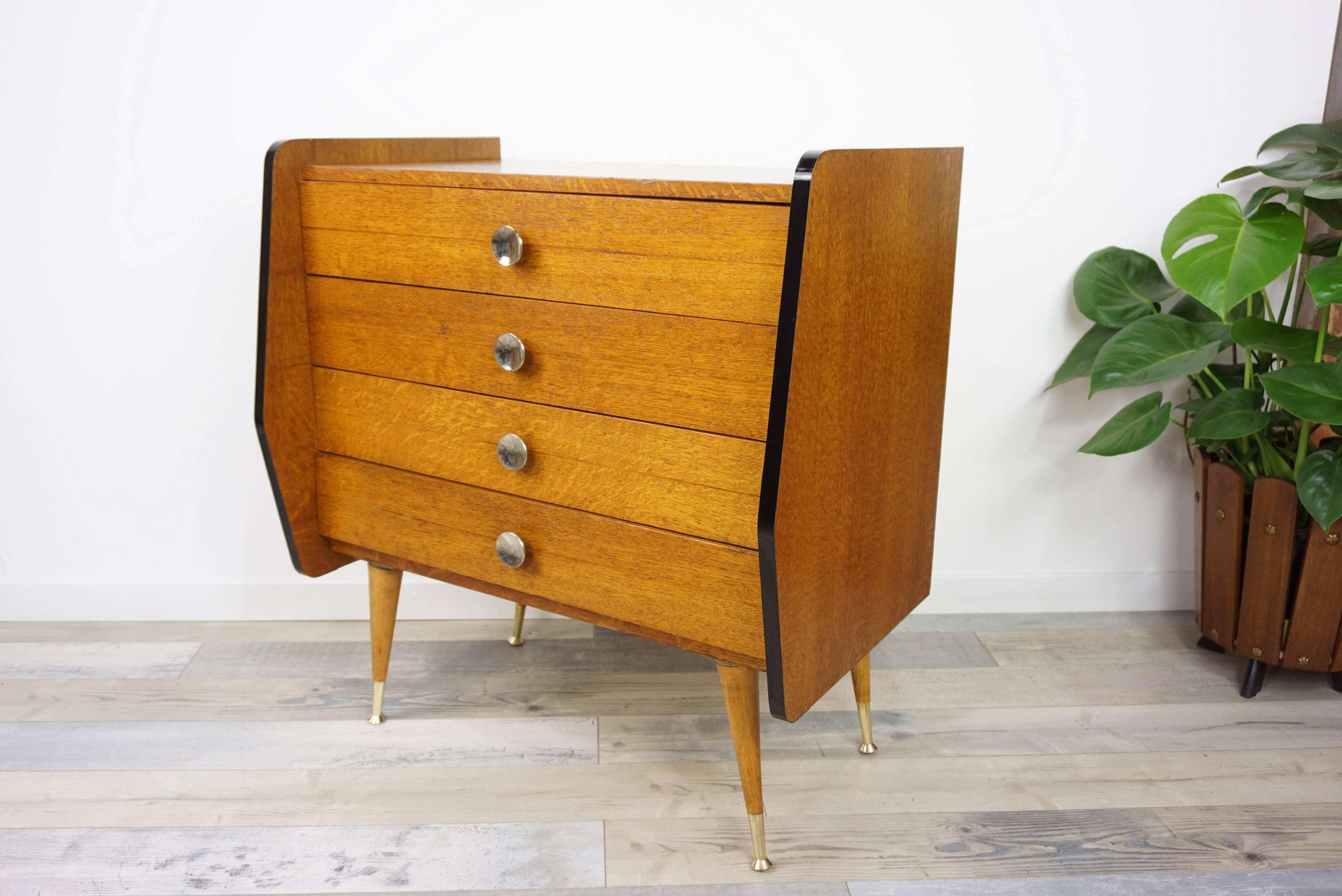 Metal Wooden and Brass Chest of Drawers from the 1950s