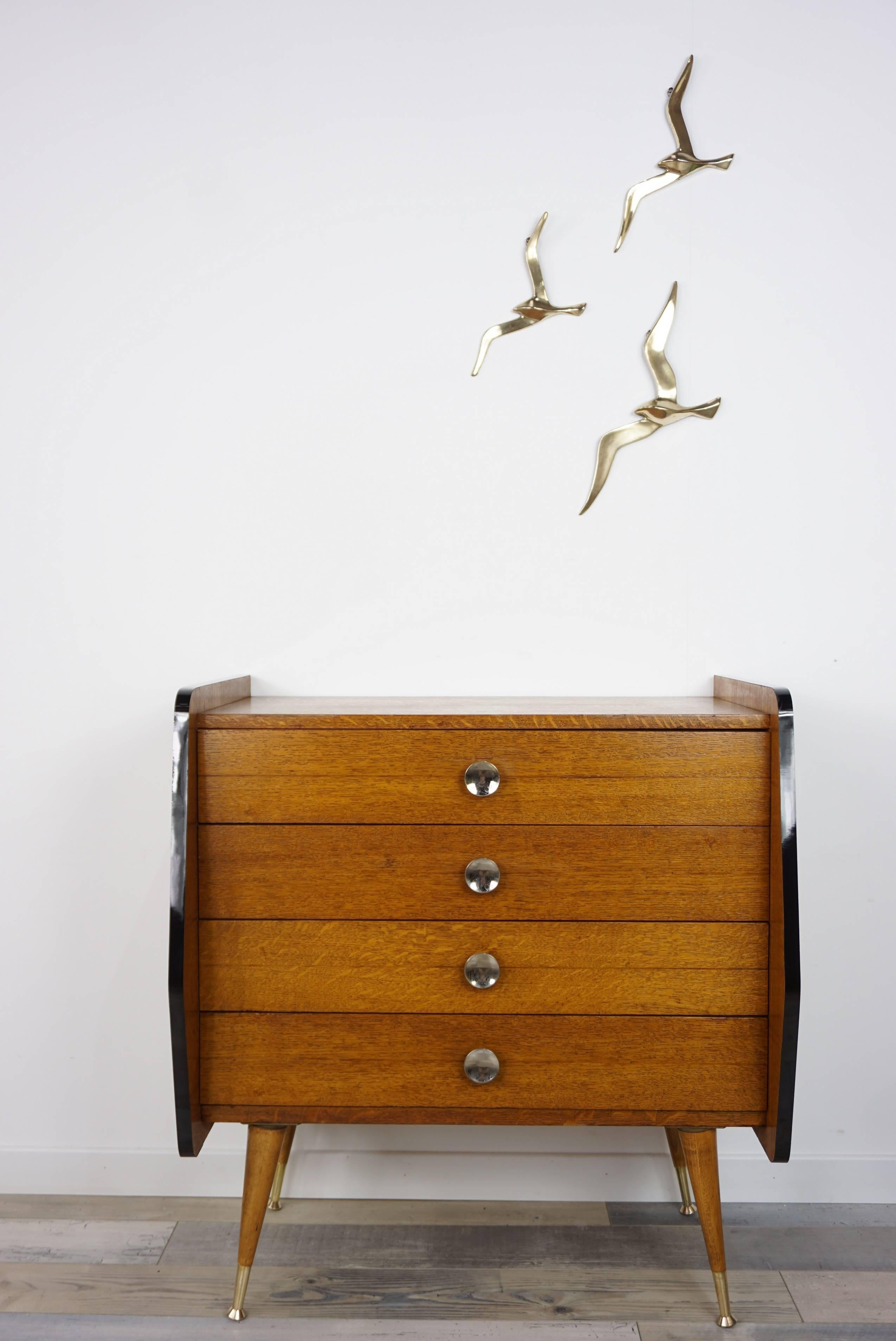Wooden and Brass Chest of Drawers from the 1950s 1