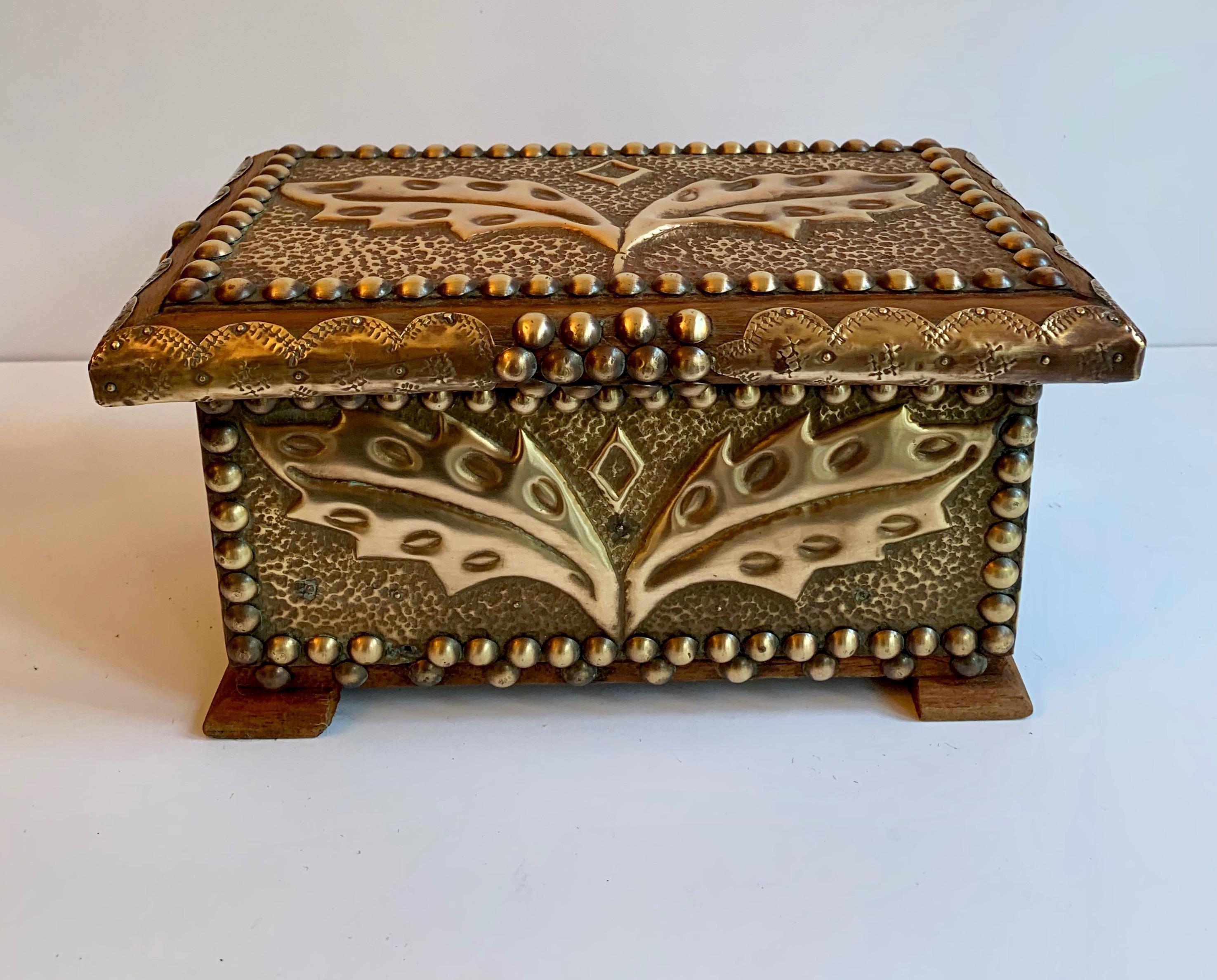 Wooden and Brass Folk Art Box In Good Condition In Los Angeles, CA