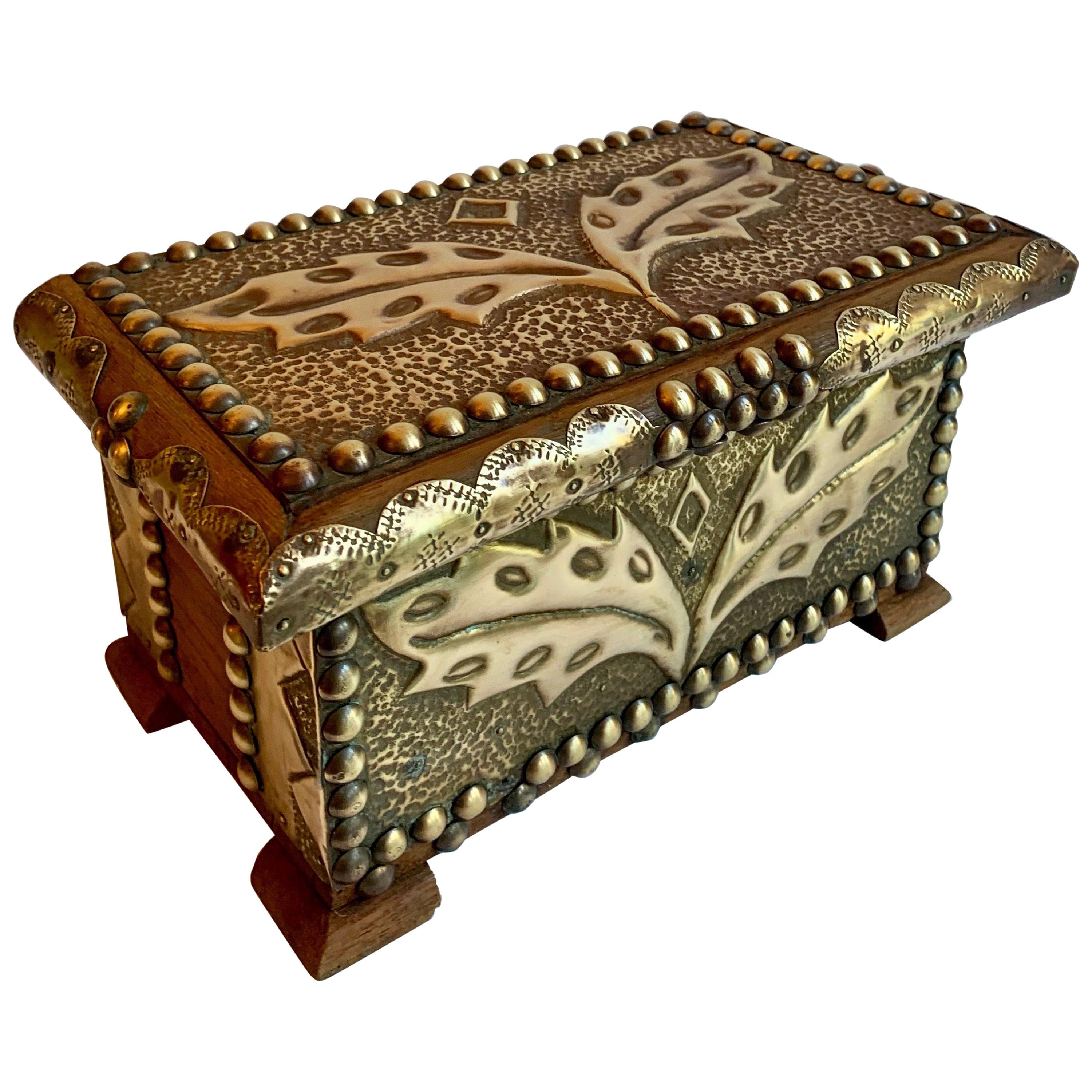 Wooden and Brass Folk Art Box