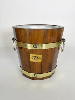 Wooden and Brass Ice Bucket, France, 1970s