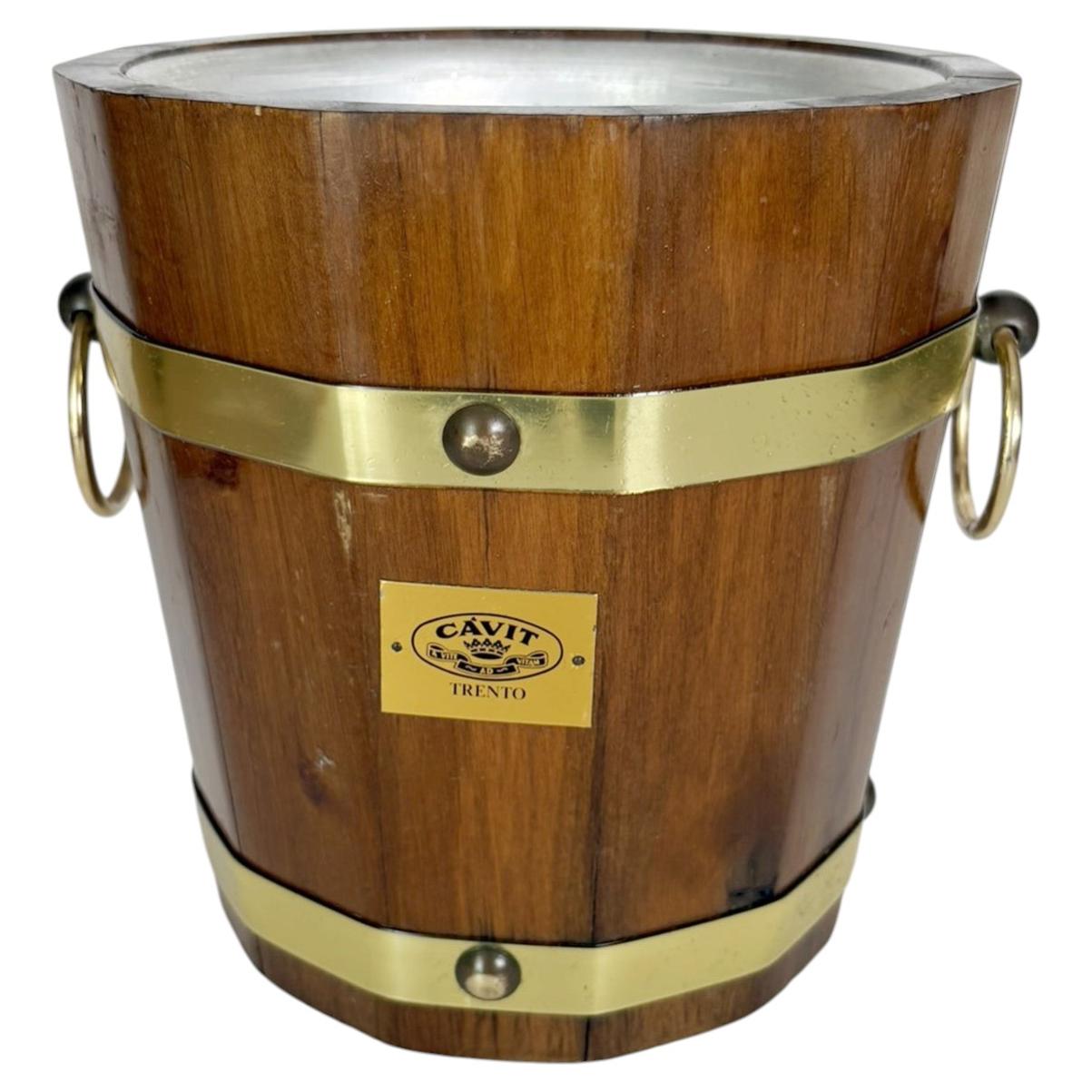 Wooden and Brass Ice Bucket, France, 1970s For Sale