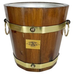Wooden and Brass Ice Bucket, France, 1970s