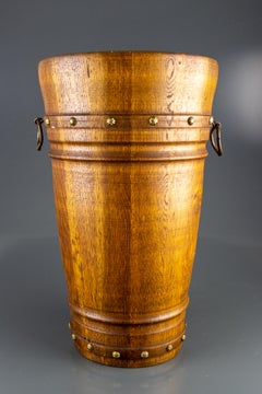 Wooden and Brass Umbrella Stand, Germany, 1930s