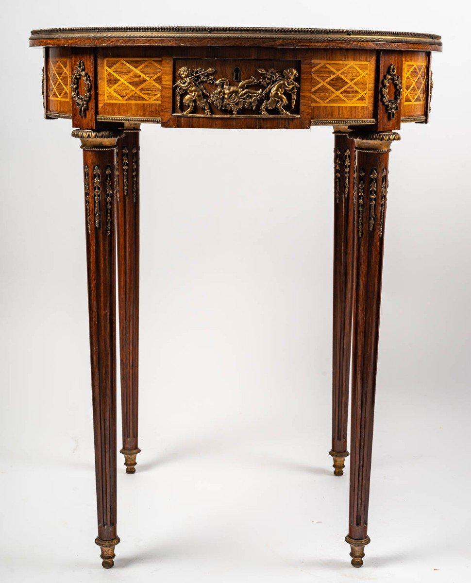 19th Century Wooden and bronze pedestal table, late 19th century For Sale