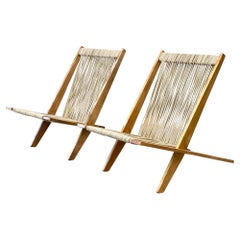 Wooden and Cord Danish Lounge Chairs