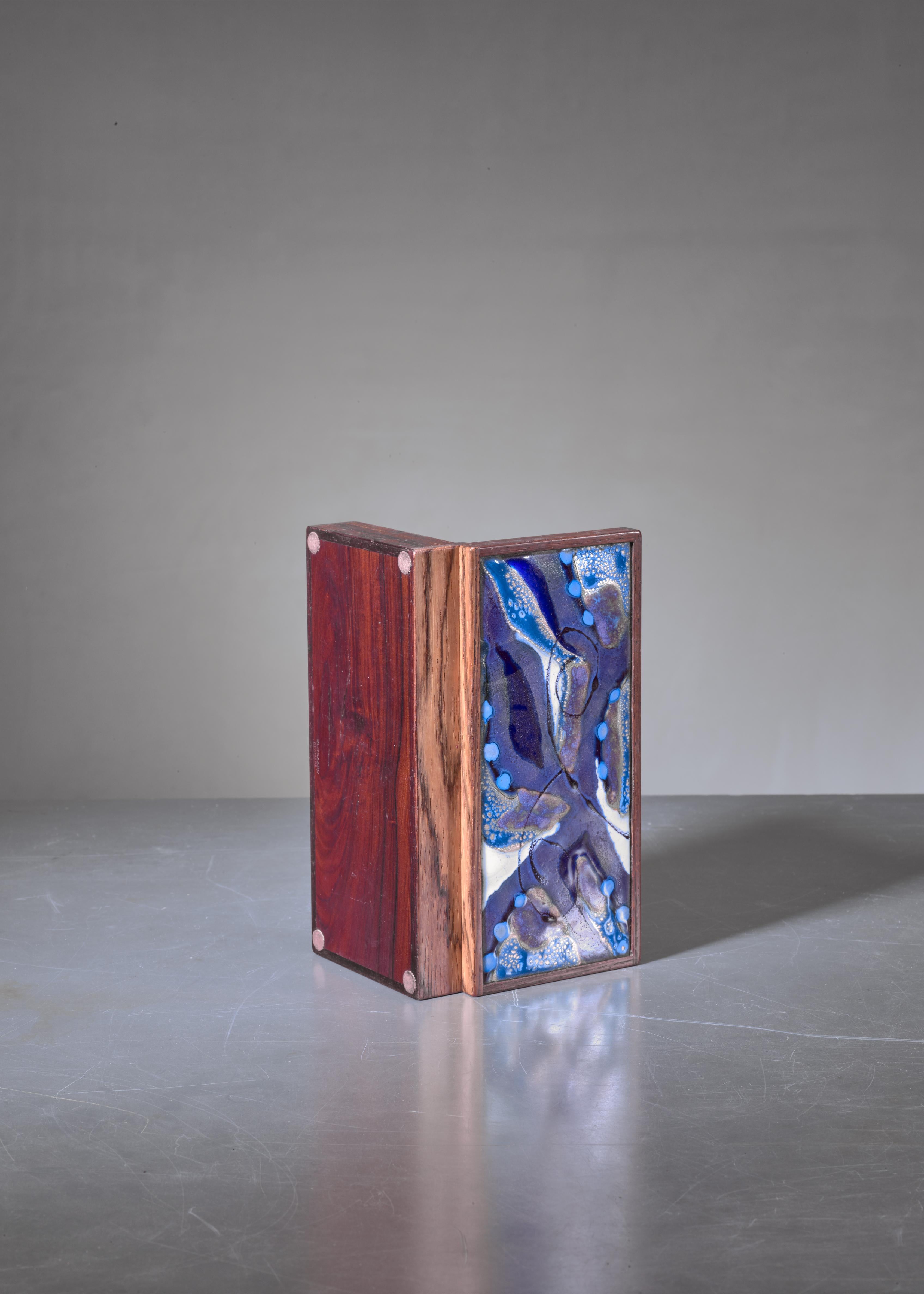 Danish Wooden and Enamel Alfred Klitgaard Desk Top Storage Box For Sale