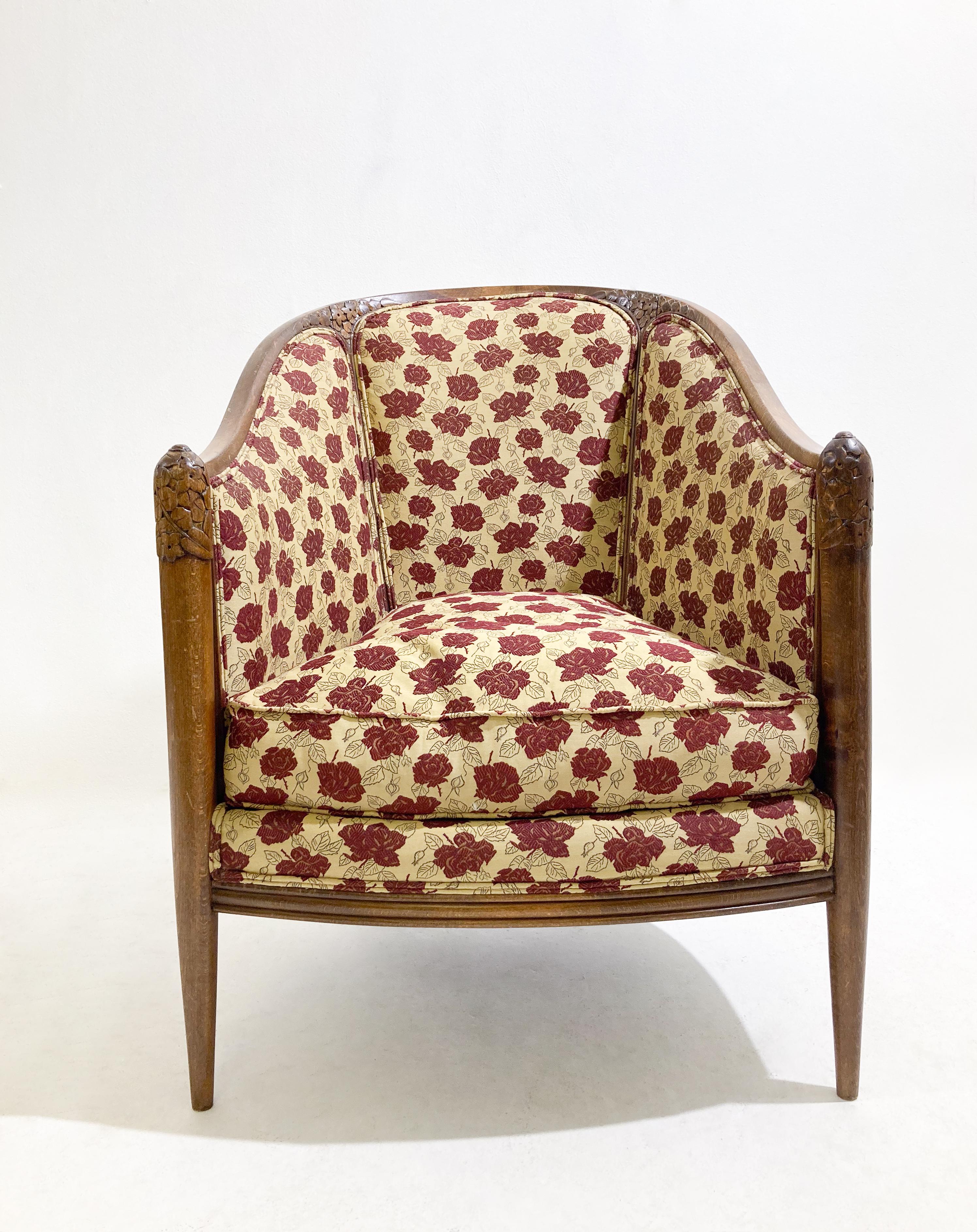 Art Deco Sessel aus Holz und Stoff - Neue Polsterung im Zustand „Gut“ im Angebot in Brussels, BE
