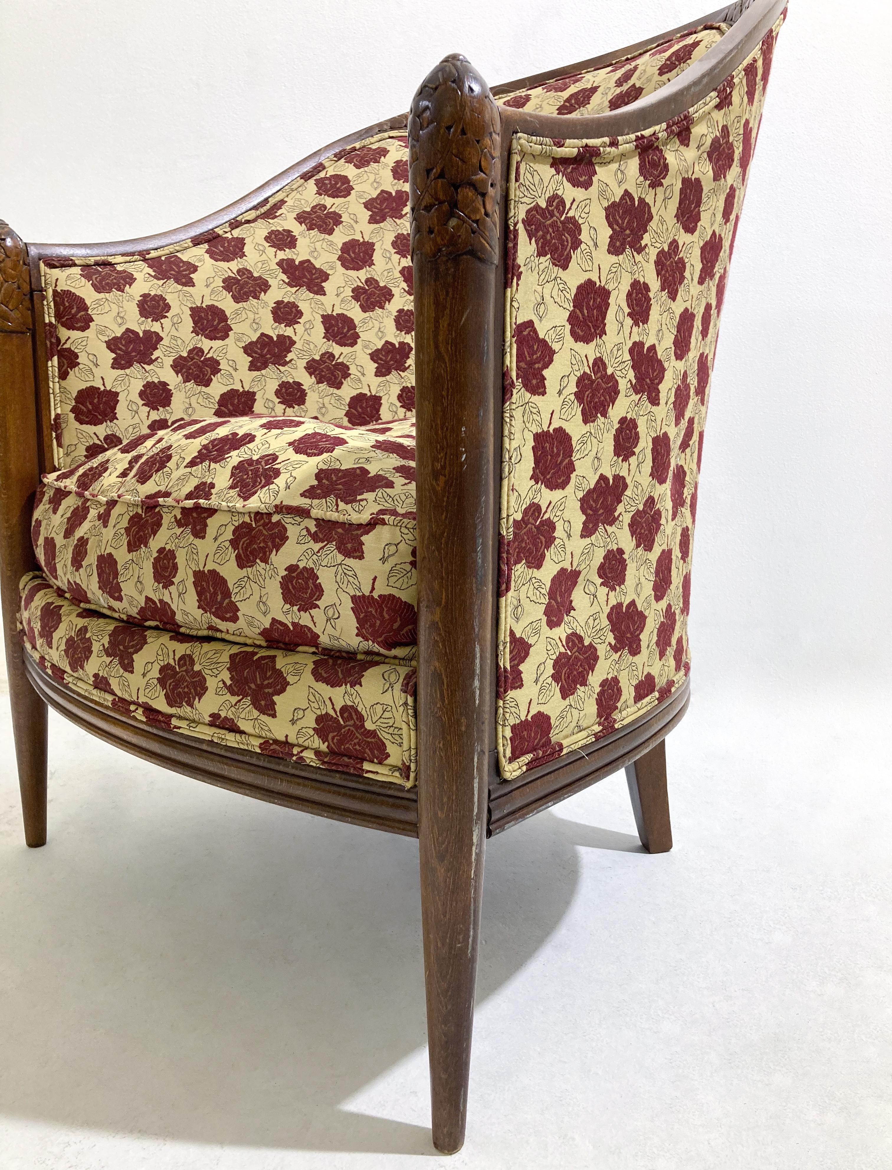Art Deco Sessel aus Holz und Stoff - Neue Polsterung (20. Jahrhundert) im Angebot