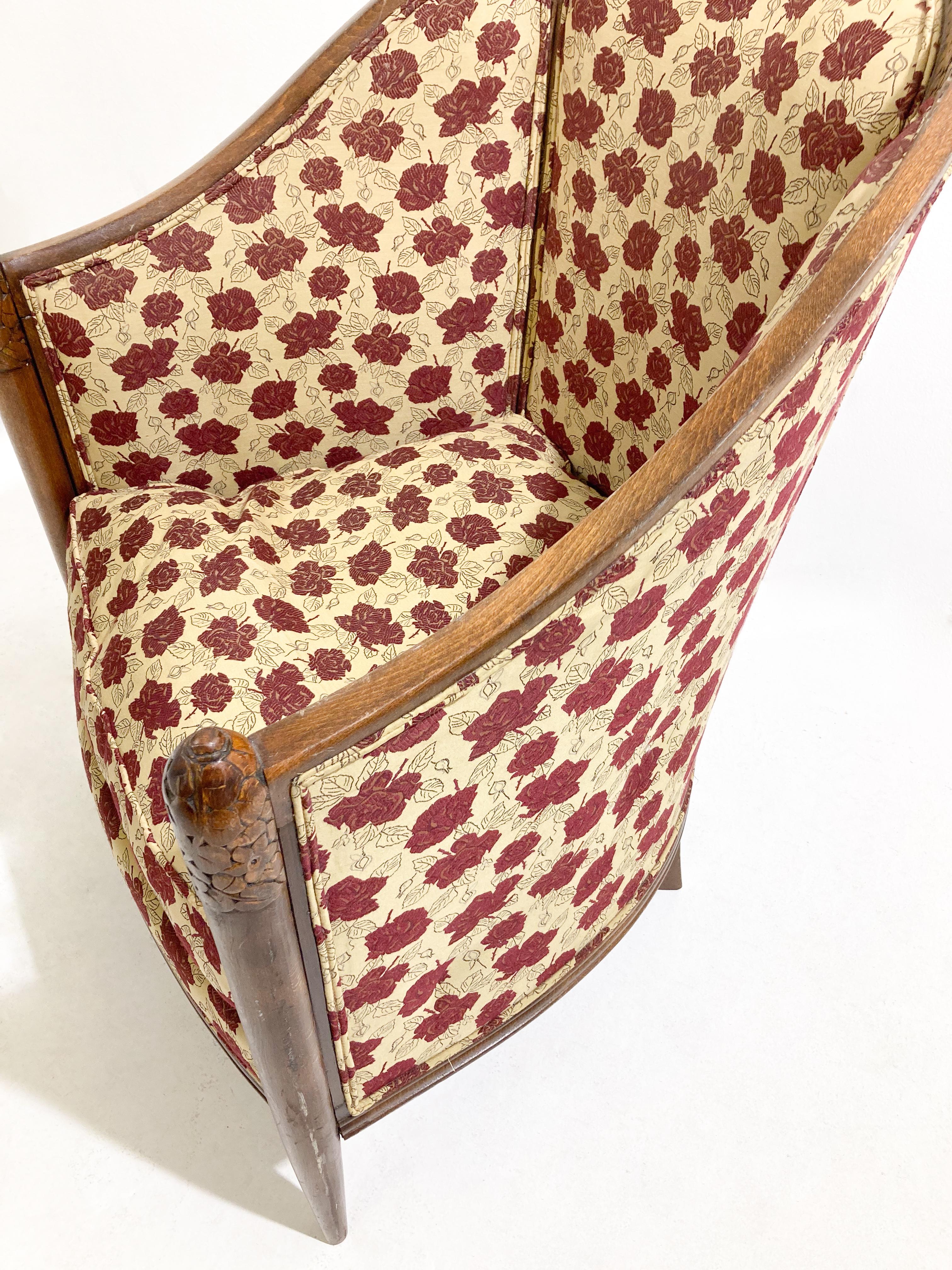 Tissu Fauteuils Art Déco en bois et tissu - Nouvelle garniture en vente