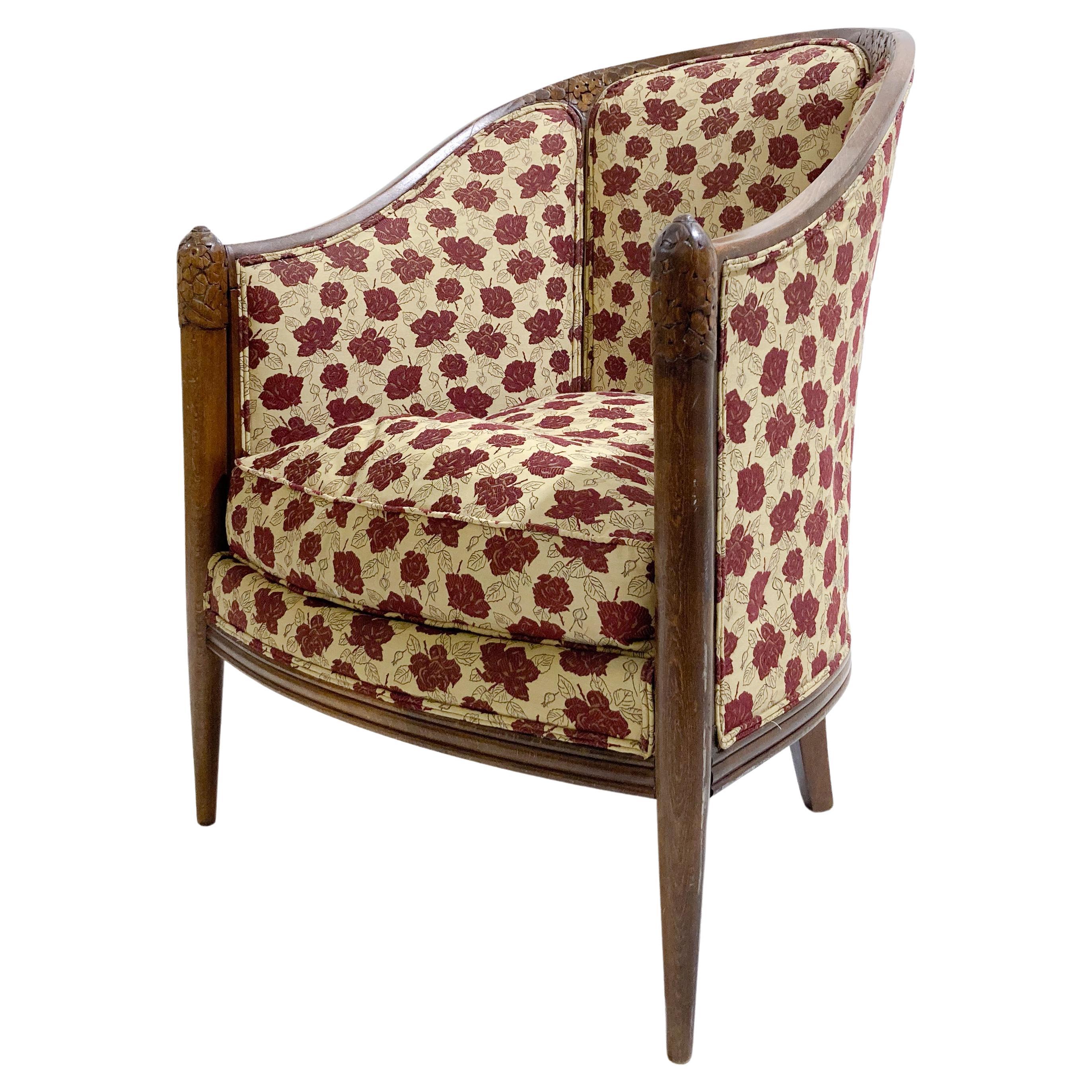 Art Deco Sessel aus Holz und Stoff - Neue Polsterung im Angebot