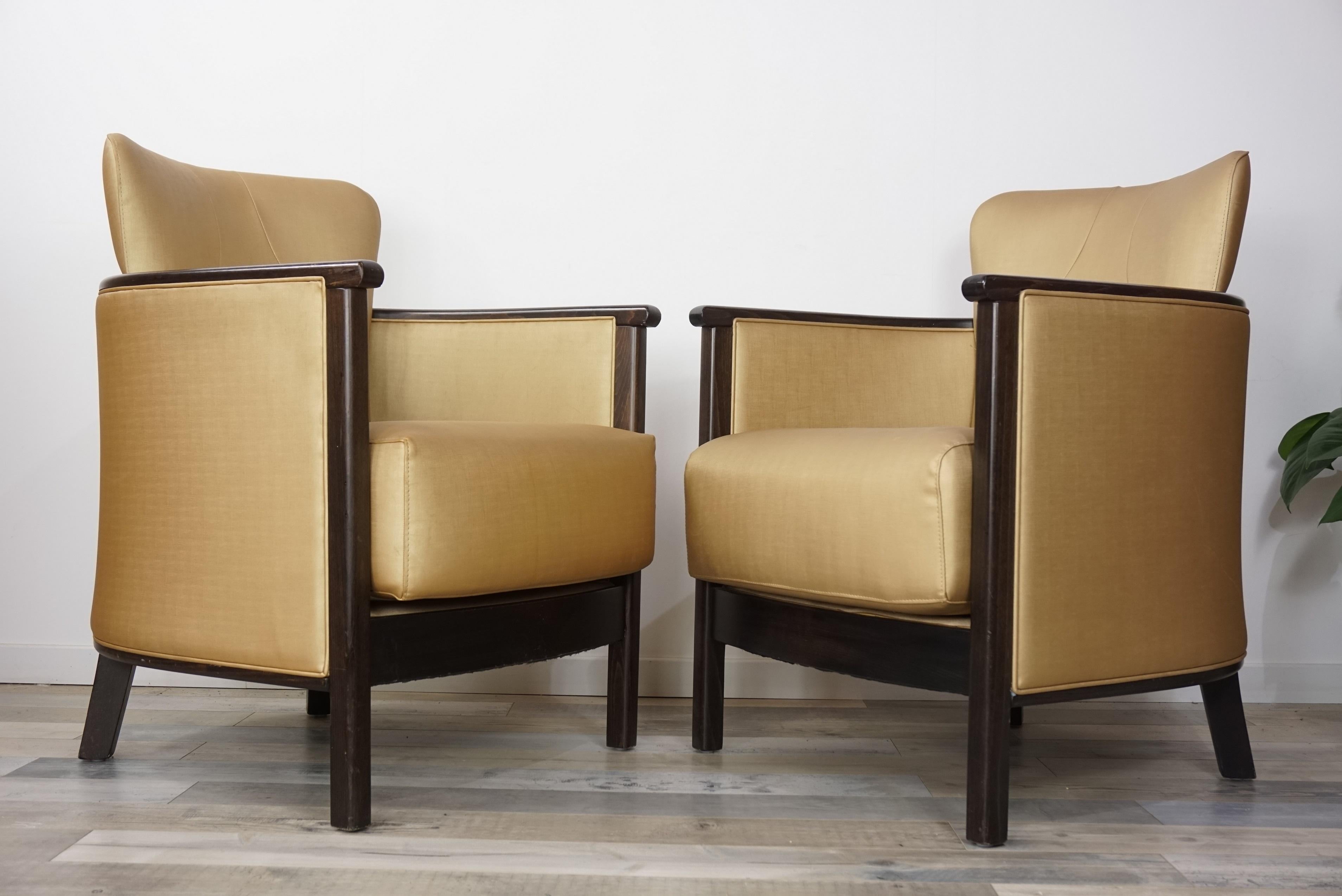 French Wooden and Gold Pair of Armchairs Art Deco Style