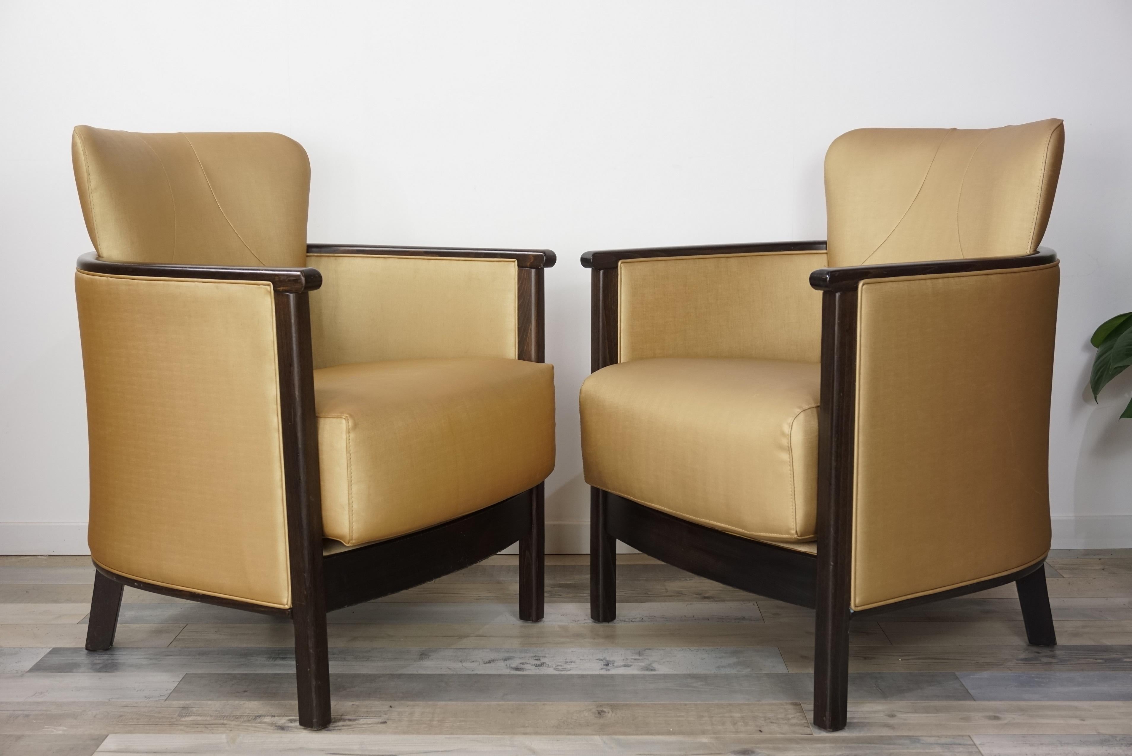 Wooden and Gold Pair of Armchairs Art Deco Style In Excellent Condition In Tourcoing, FR
