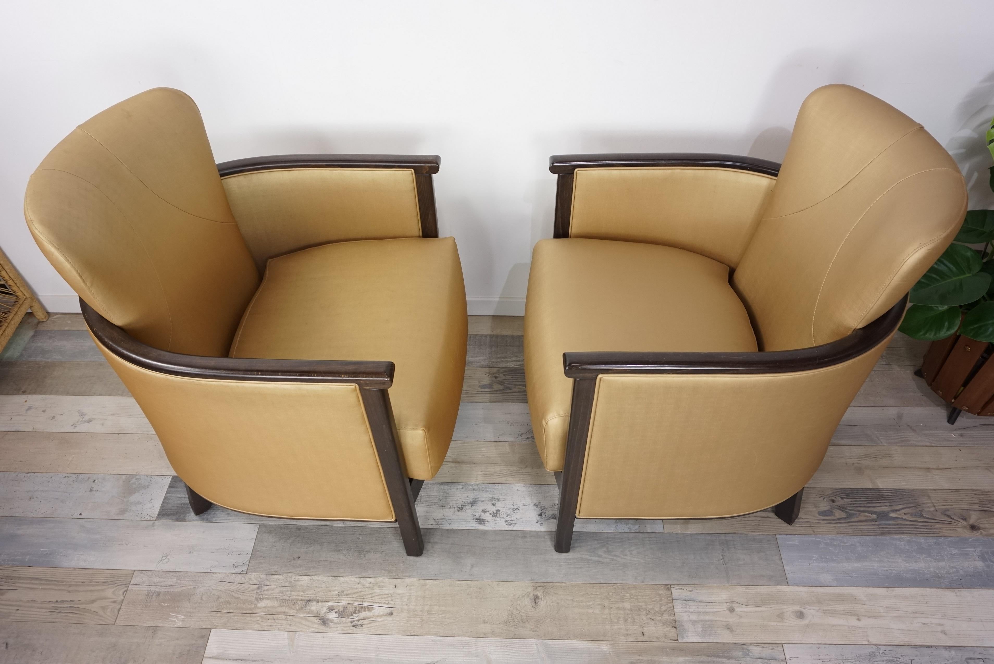 Wooden and Gold Pair of Armchairs Art Deco Style 2