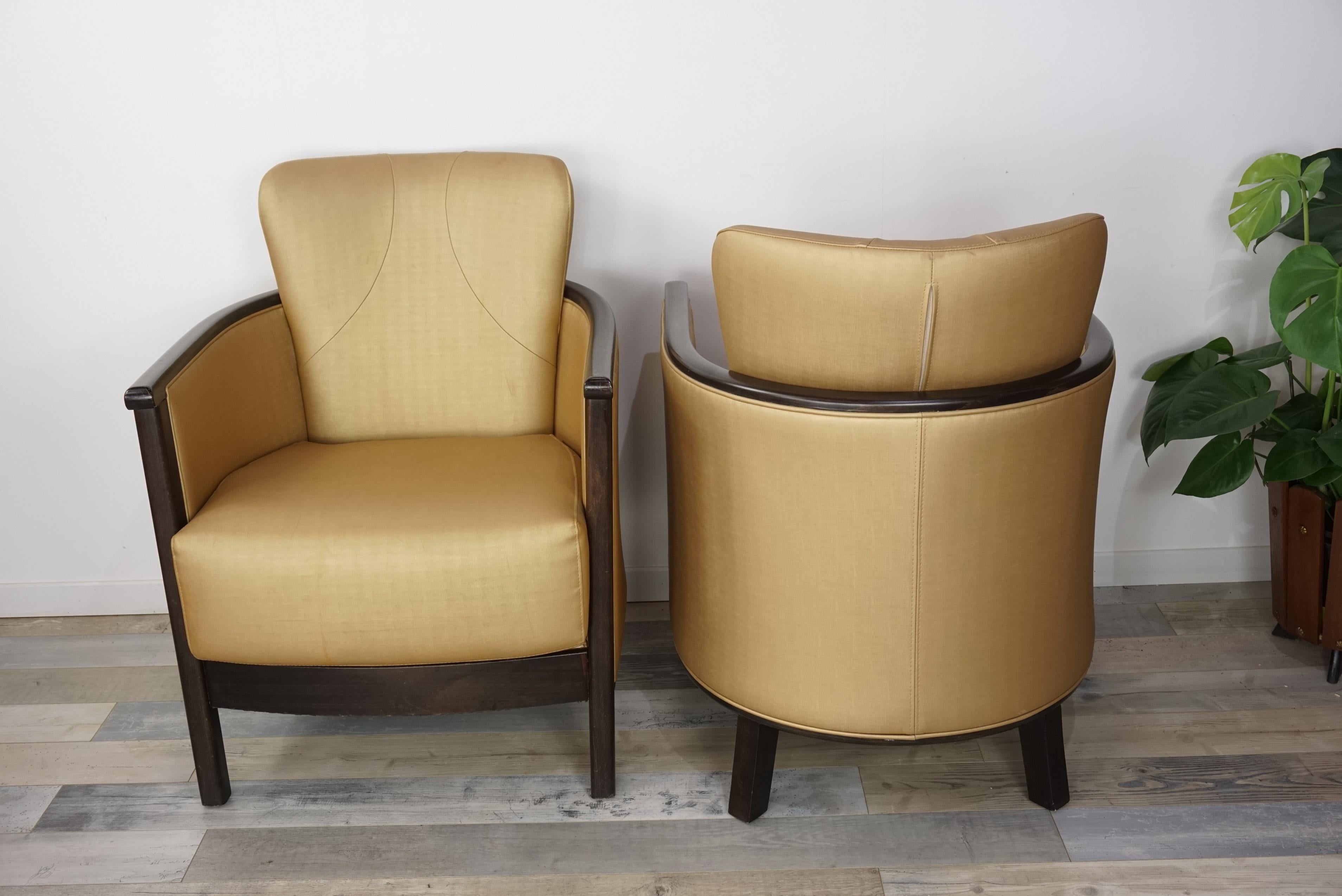 Wooden and Gold Pair of Armchairs Art Deco Style 3