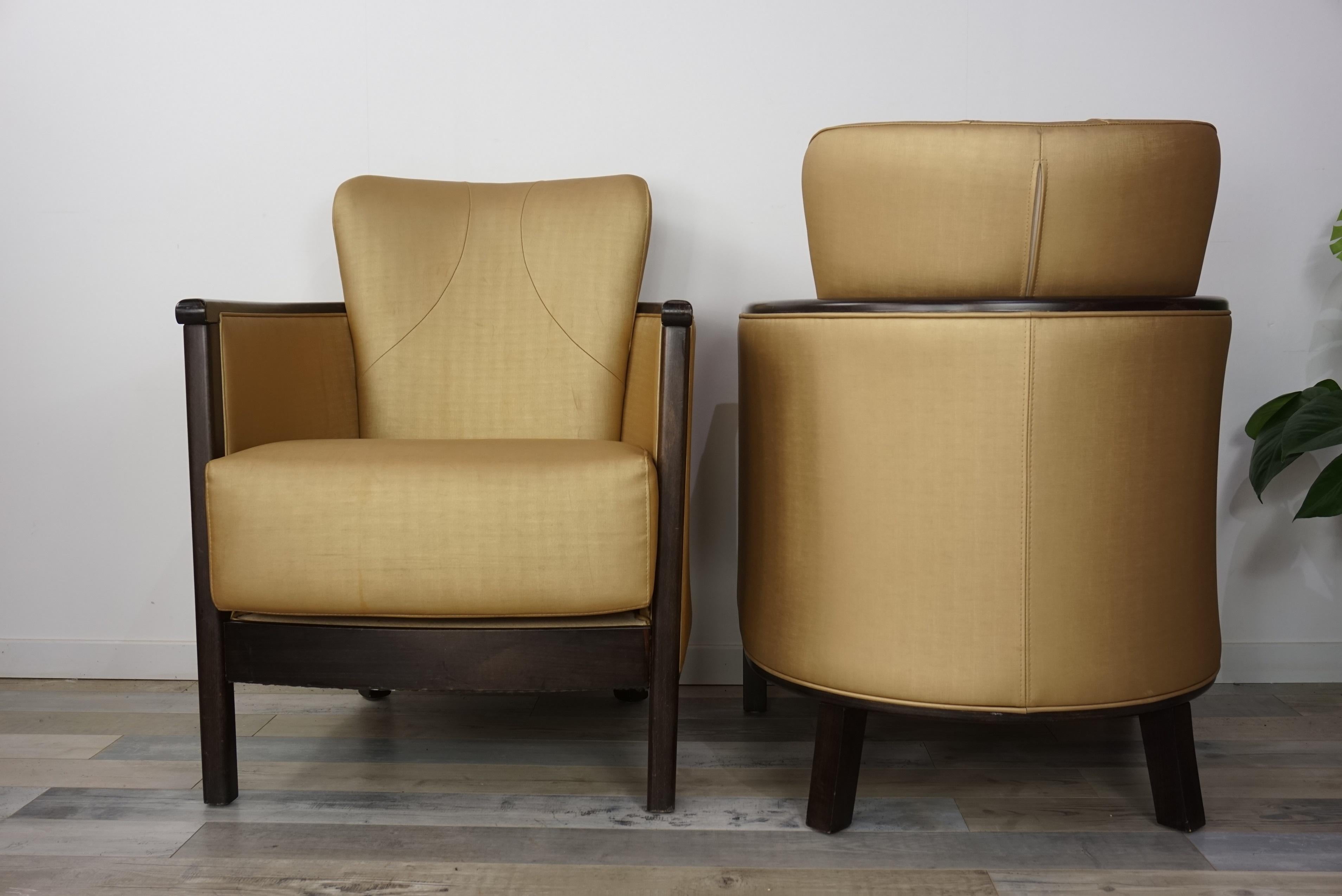 Wooden and Gold Pair of Armchairs Art Deco Style 4