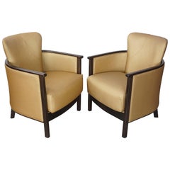 Wooden and Gold Pair of Armchairs Art Deco Style