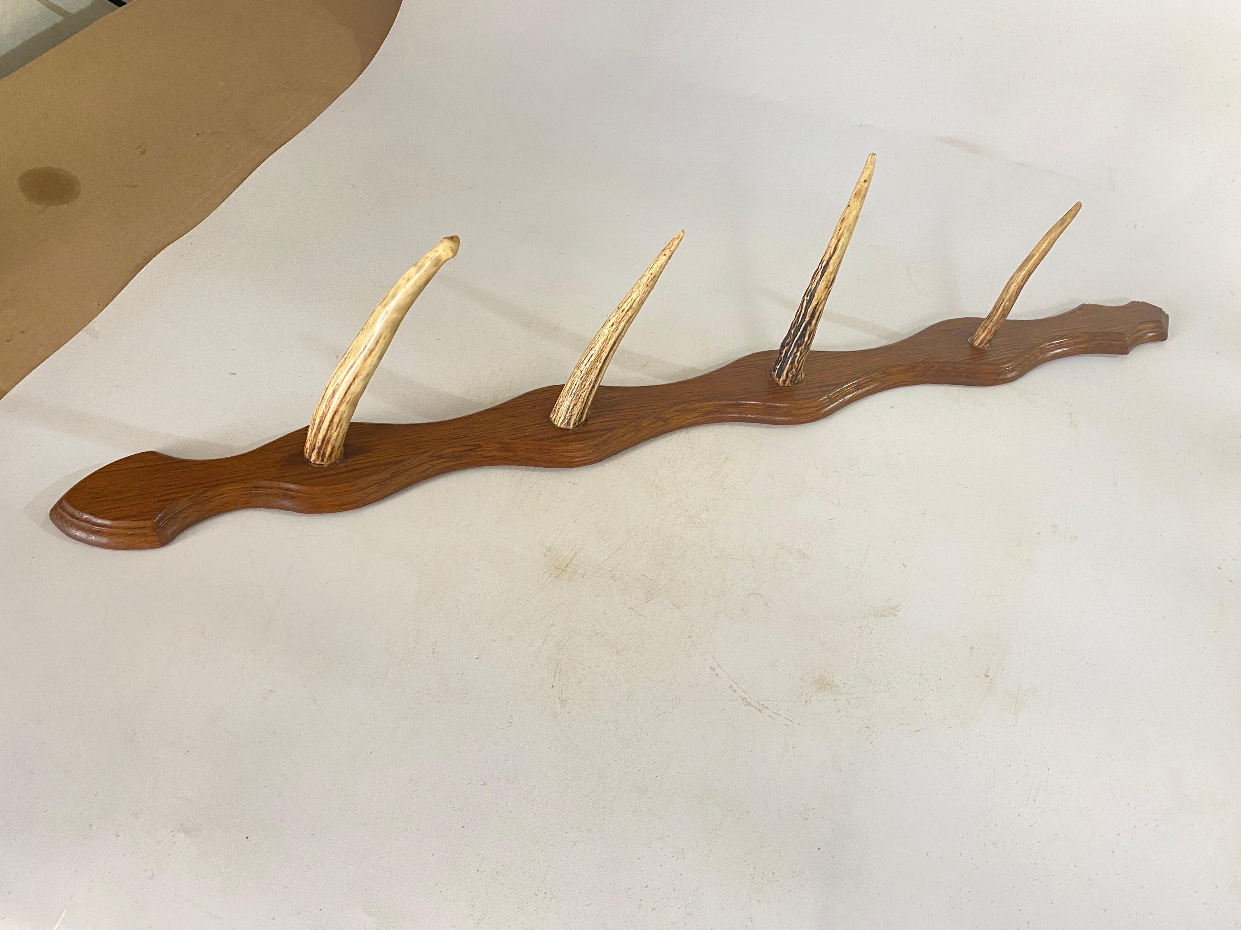 Wooden and Horn Coat Rack, 4 Hooks, Brown and white Color, France 1960 For Sale 1