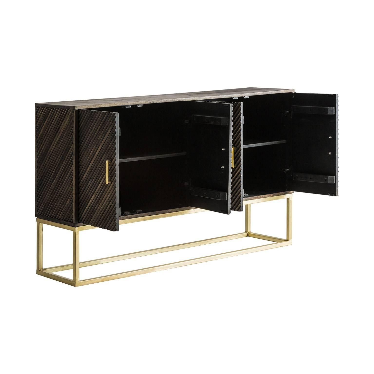 Brutalist Wooden and Iron with Gold Patina Sideboard