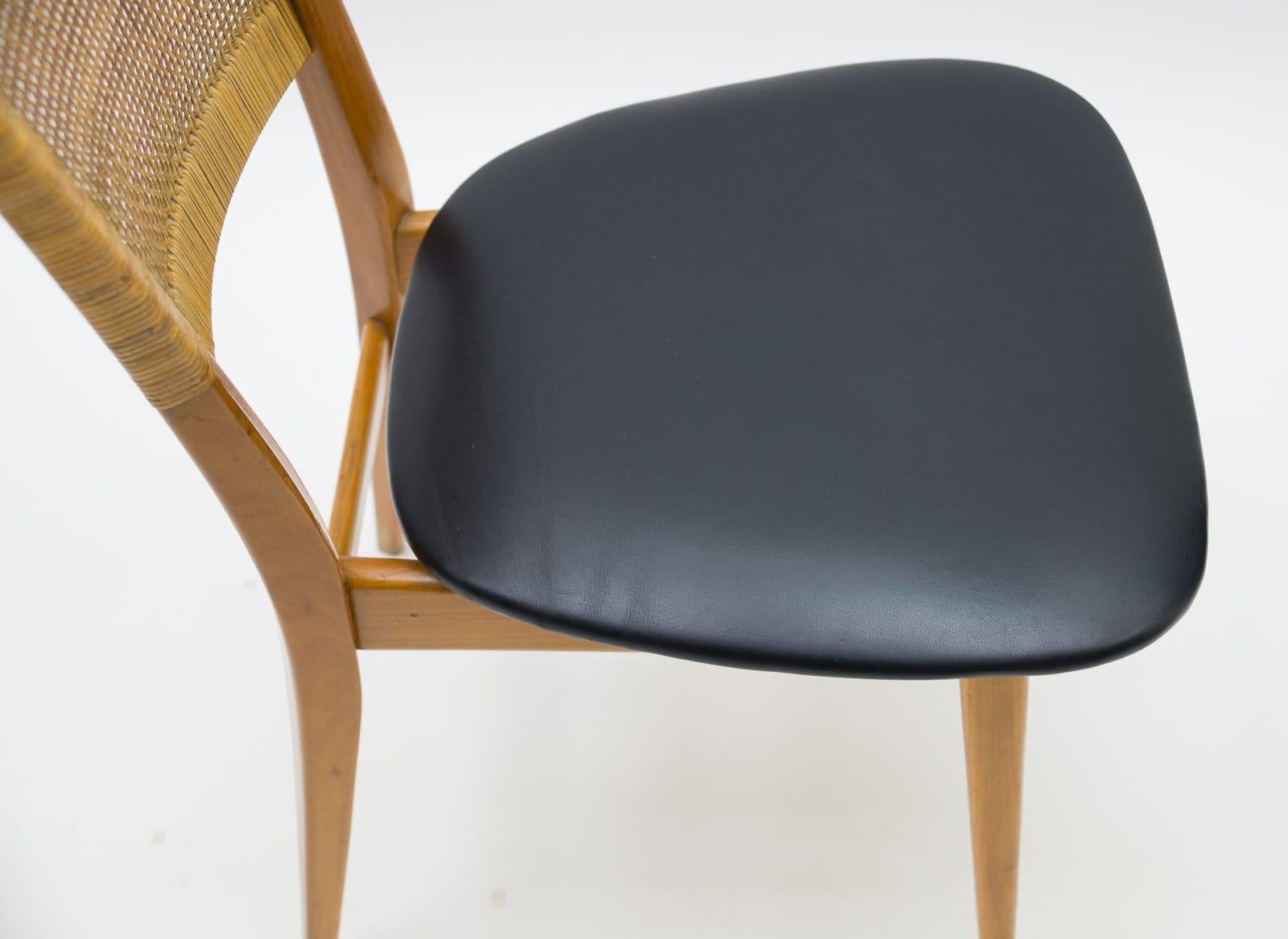 Wooden and Leather Dining Chair, Germany, 1950s For Sale 9