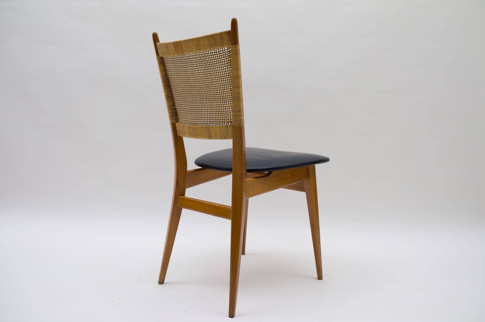 Mid-Century Modern Wooden and Leather Dining Chair, Germany, 1950s For Sale
