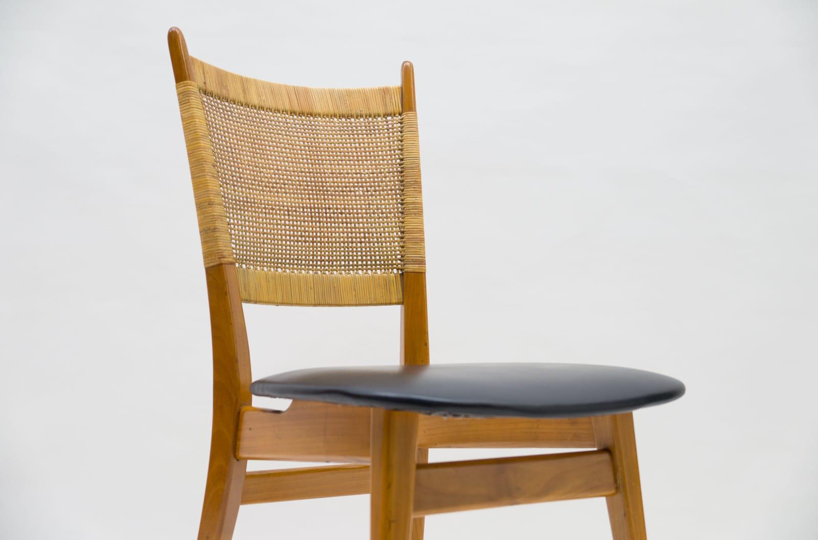 Mid-20th Century Wooden and Leather Dining Chair, Germany, 1950s For Sale