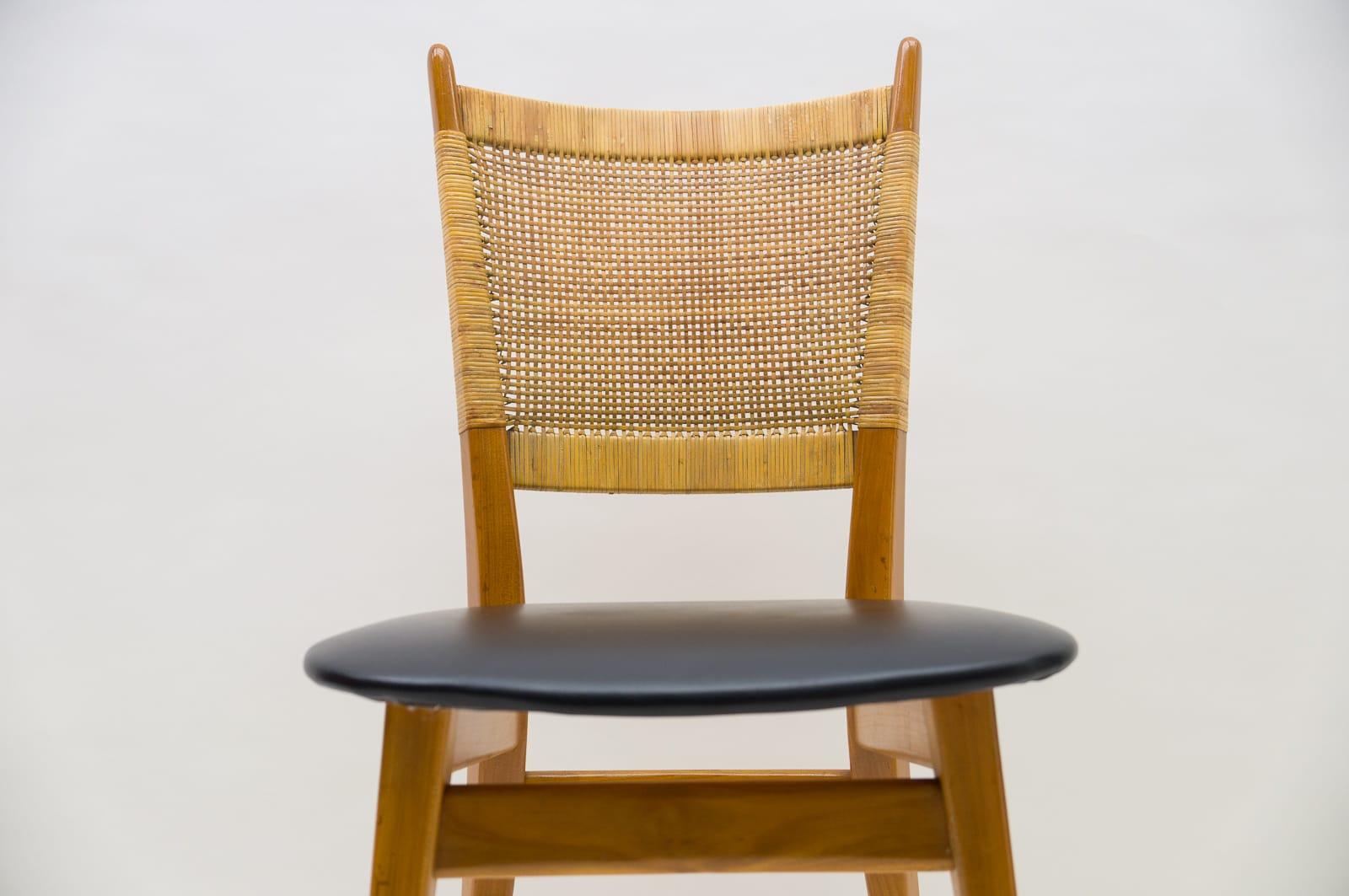 Wooden and Leather Dining Chair, Germany, 1950s For Sale 1