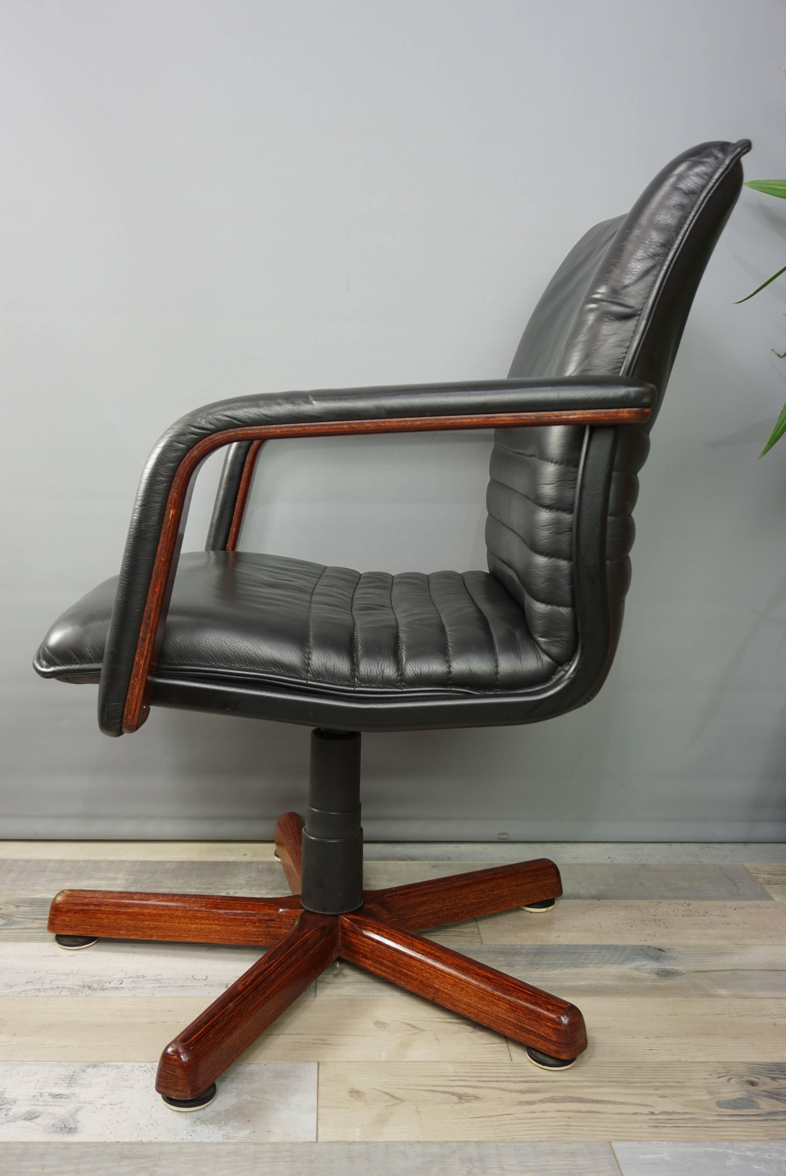 Wooden and Leather Swivel Office Armchair 5