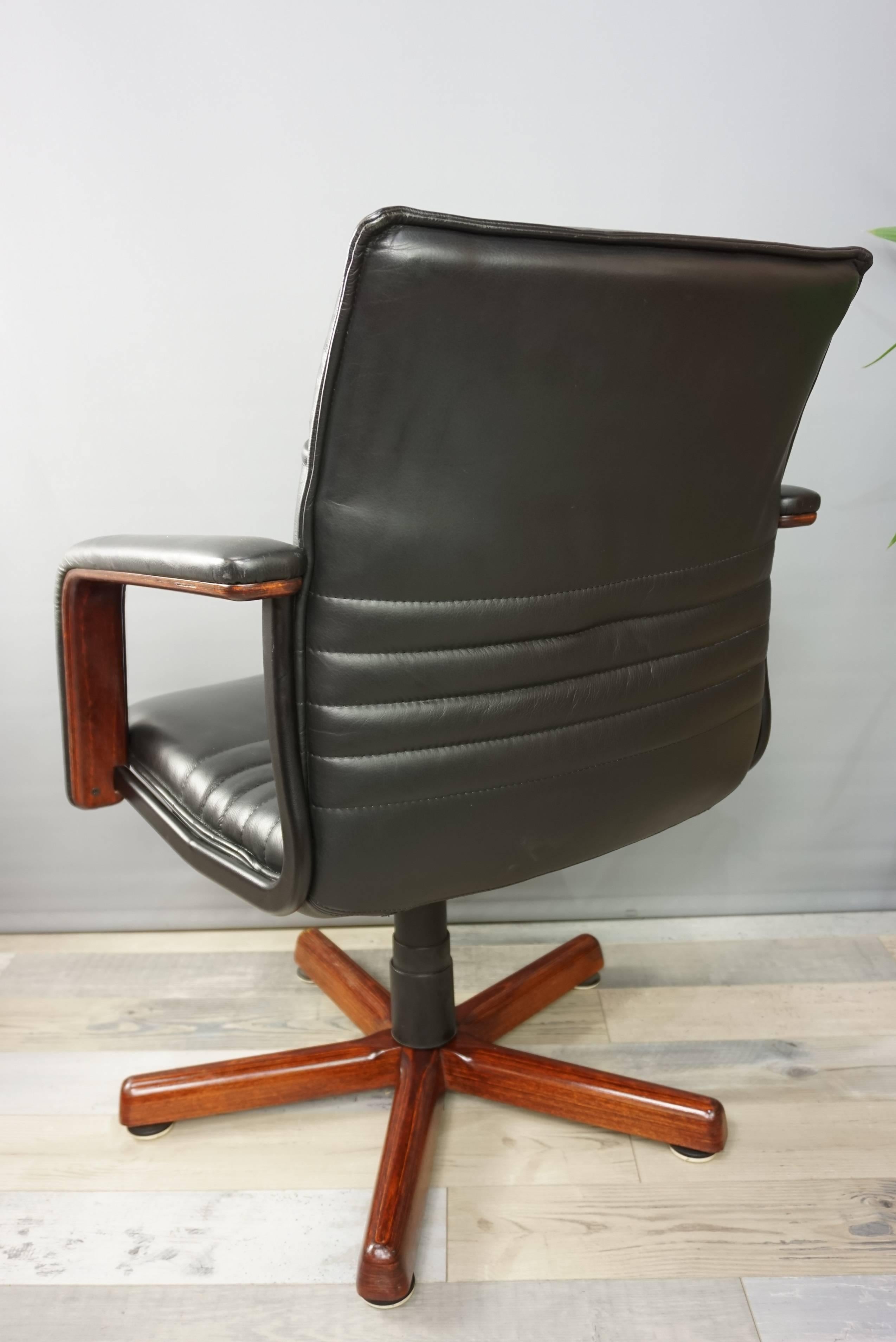 Wooden and Leather Swivel Office Armchair 6