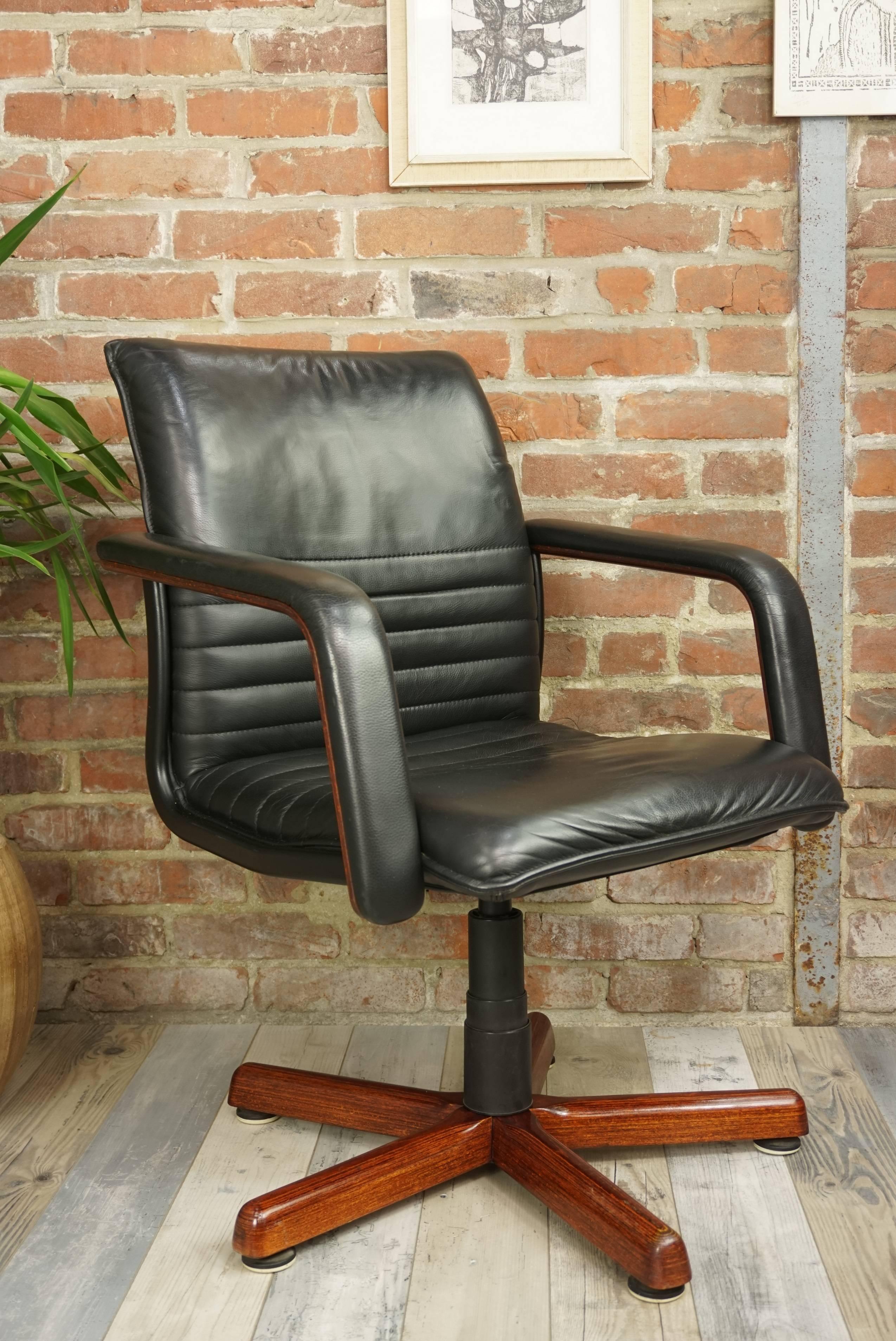 Wooden and Leather Swivel Office Armchair 7