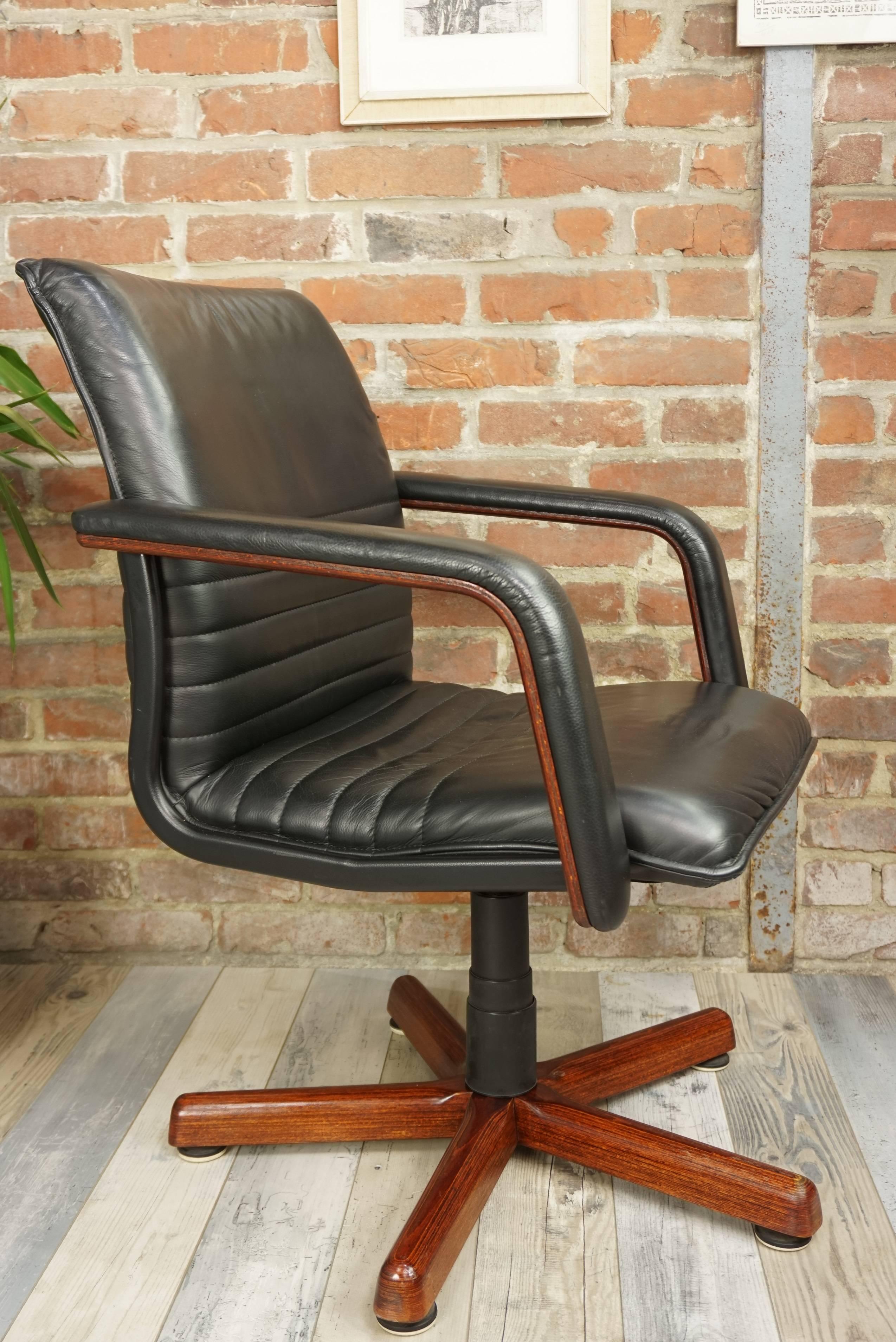 Wooden and Leather Swivel Office Armchair 8