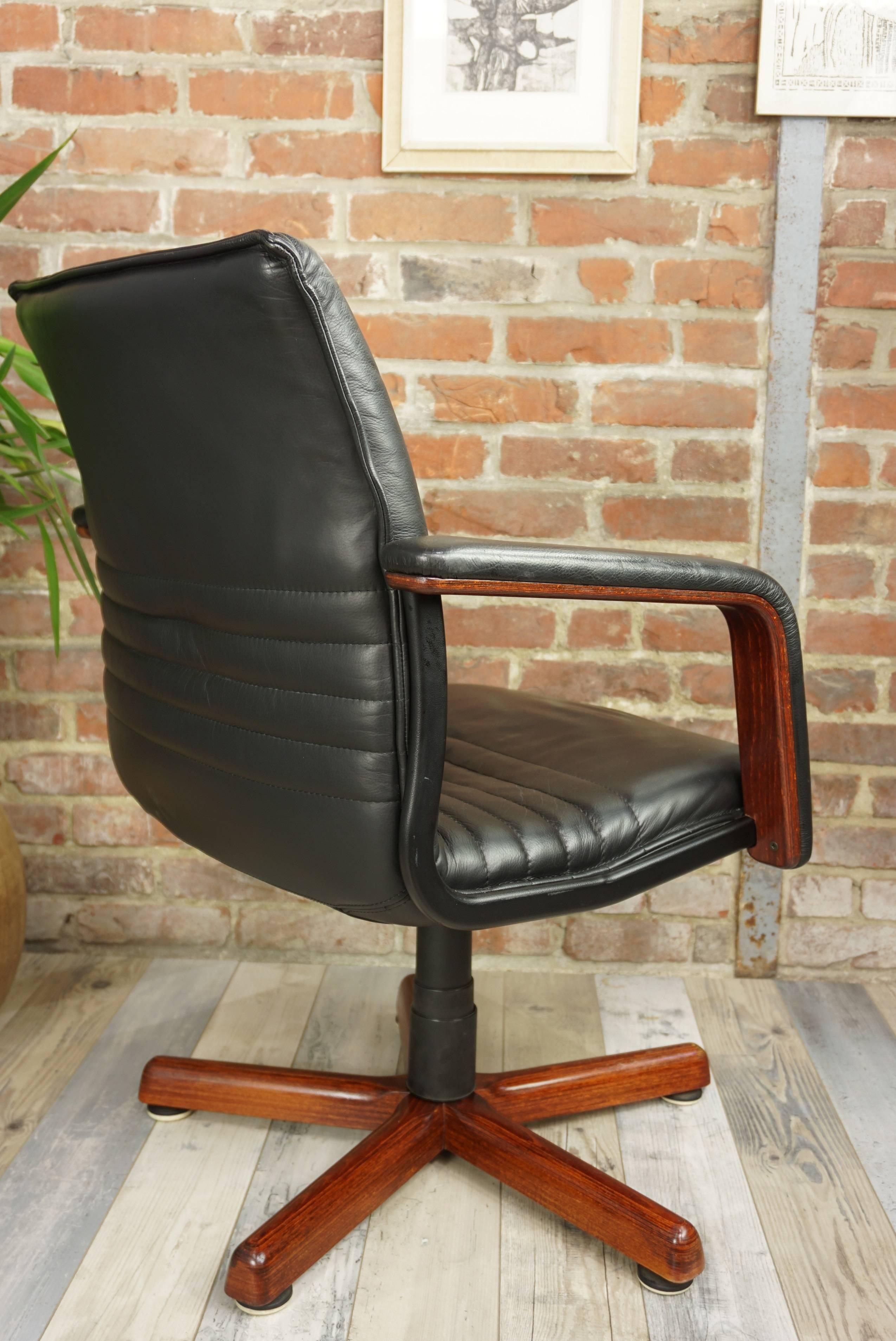 Wooden and Leather Swivel Office Armchair 9