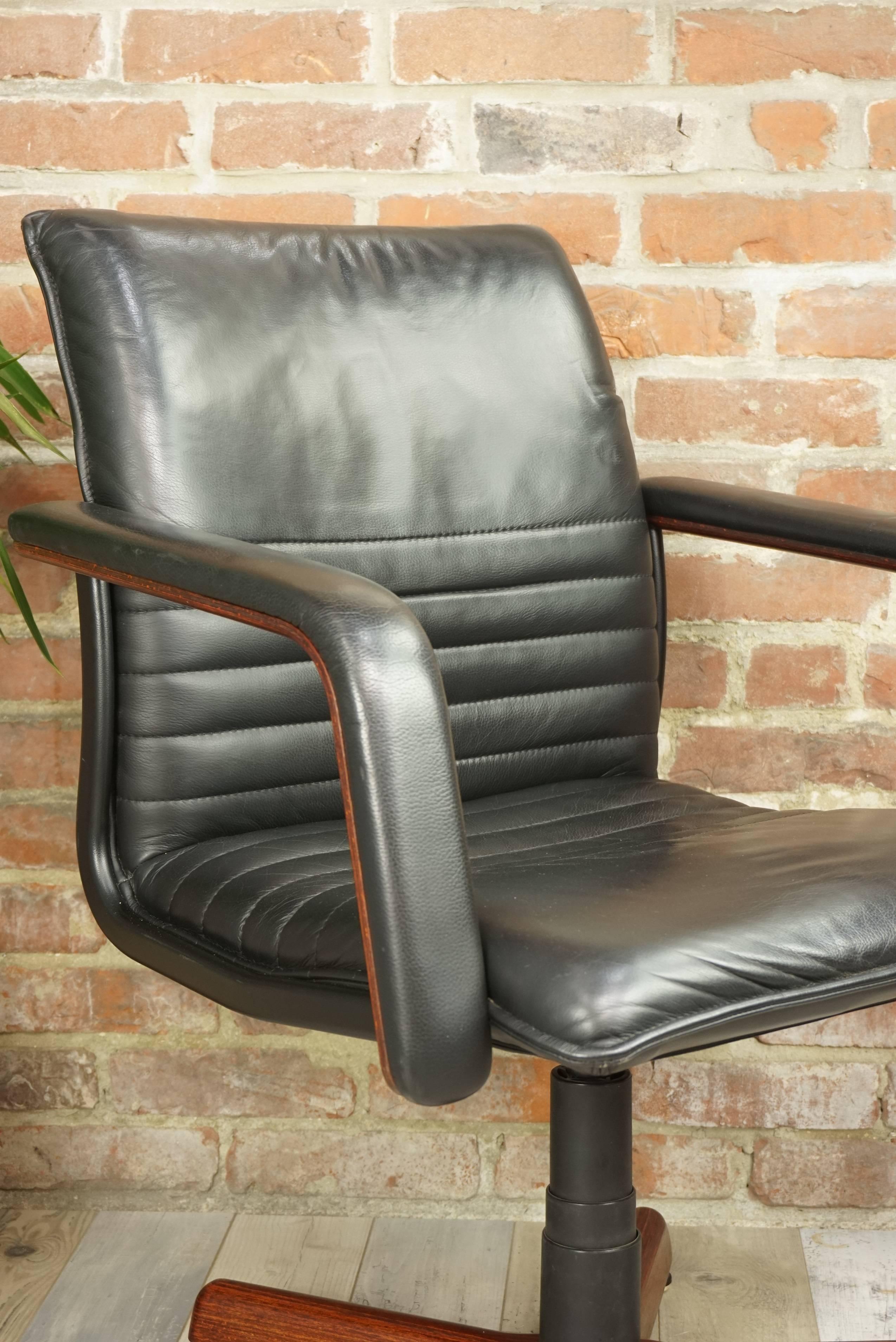 Wooden and Leather Swivel Office Armchair 10
