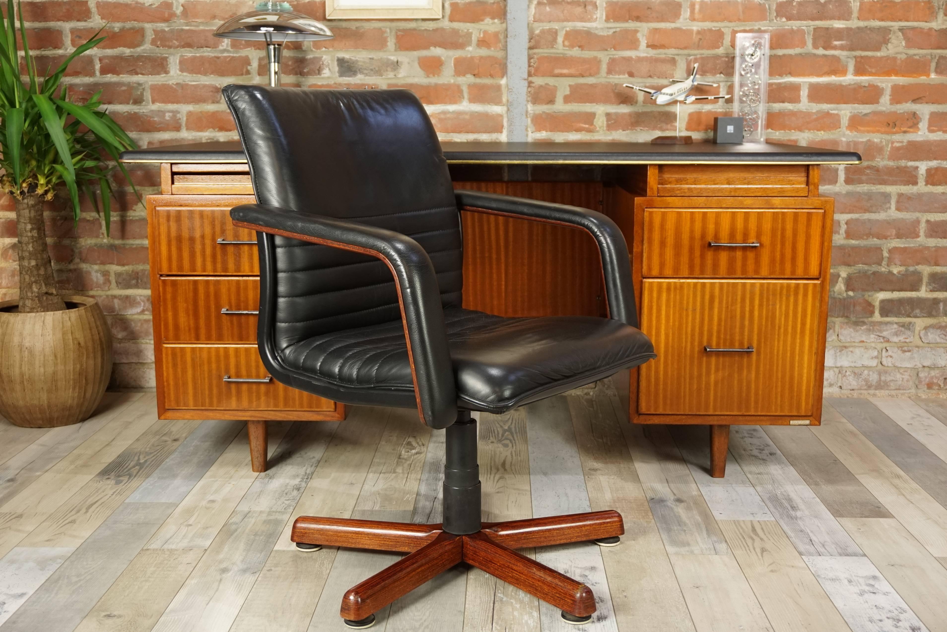 Wooden and Leather Swivel Office Armchair 12