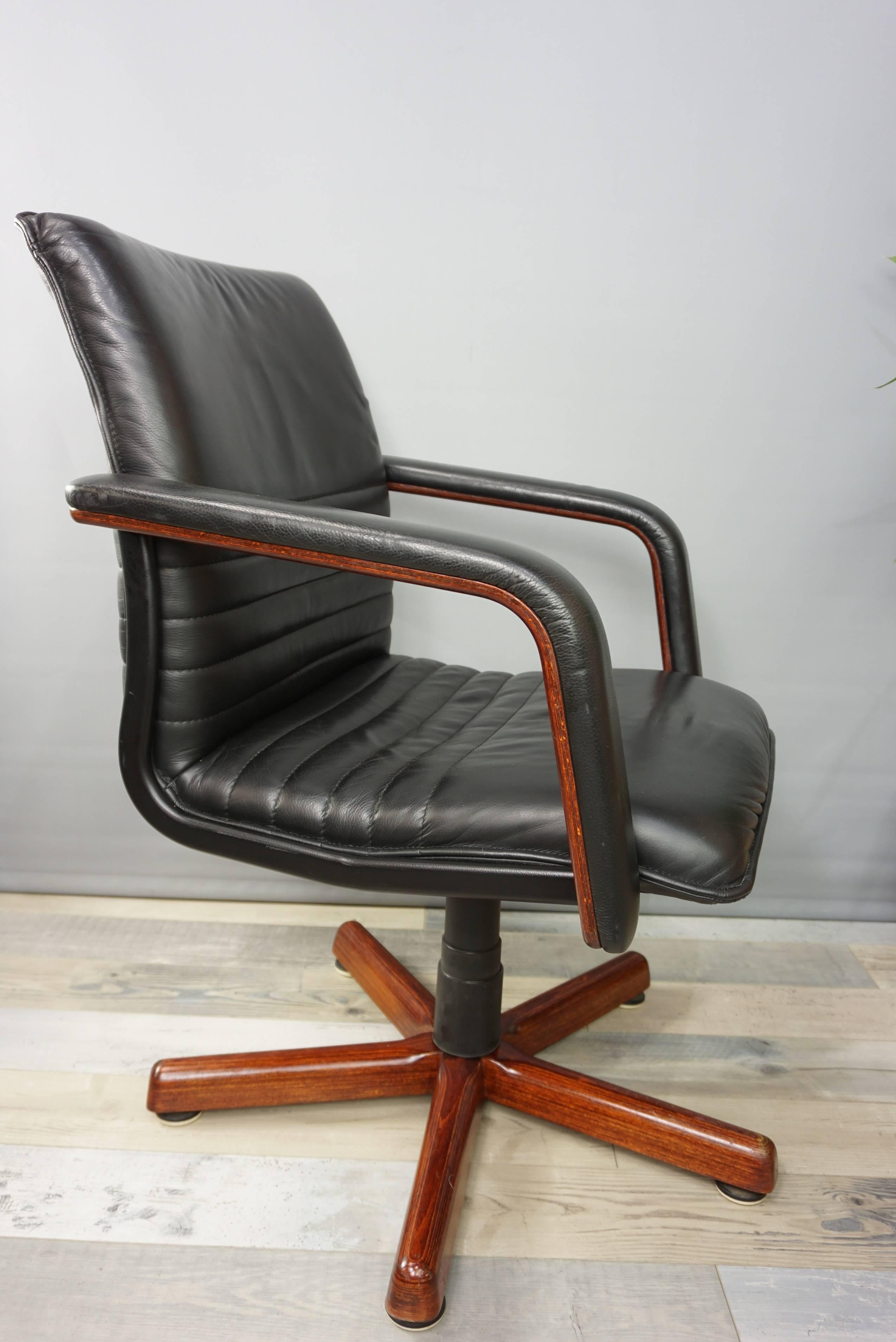 Wooden and Leather Swivel Office Armchair 2