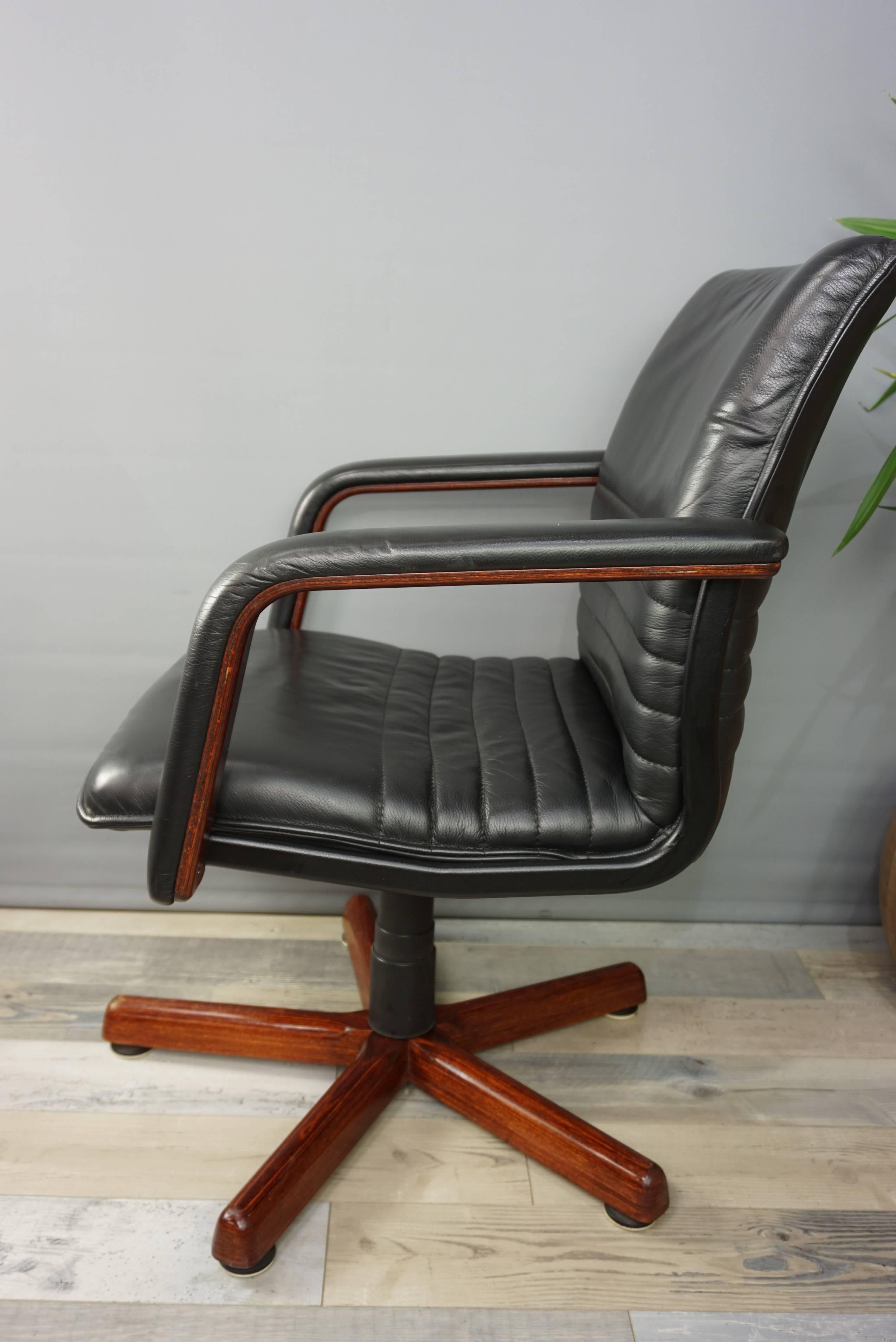 Wooden and Leather Swivel Office Armchair 3
