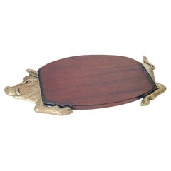 Wooden and Metal Chopping or Cutting Board  Brown Color, French, 20th Century