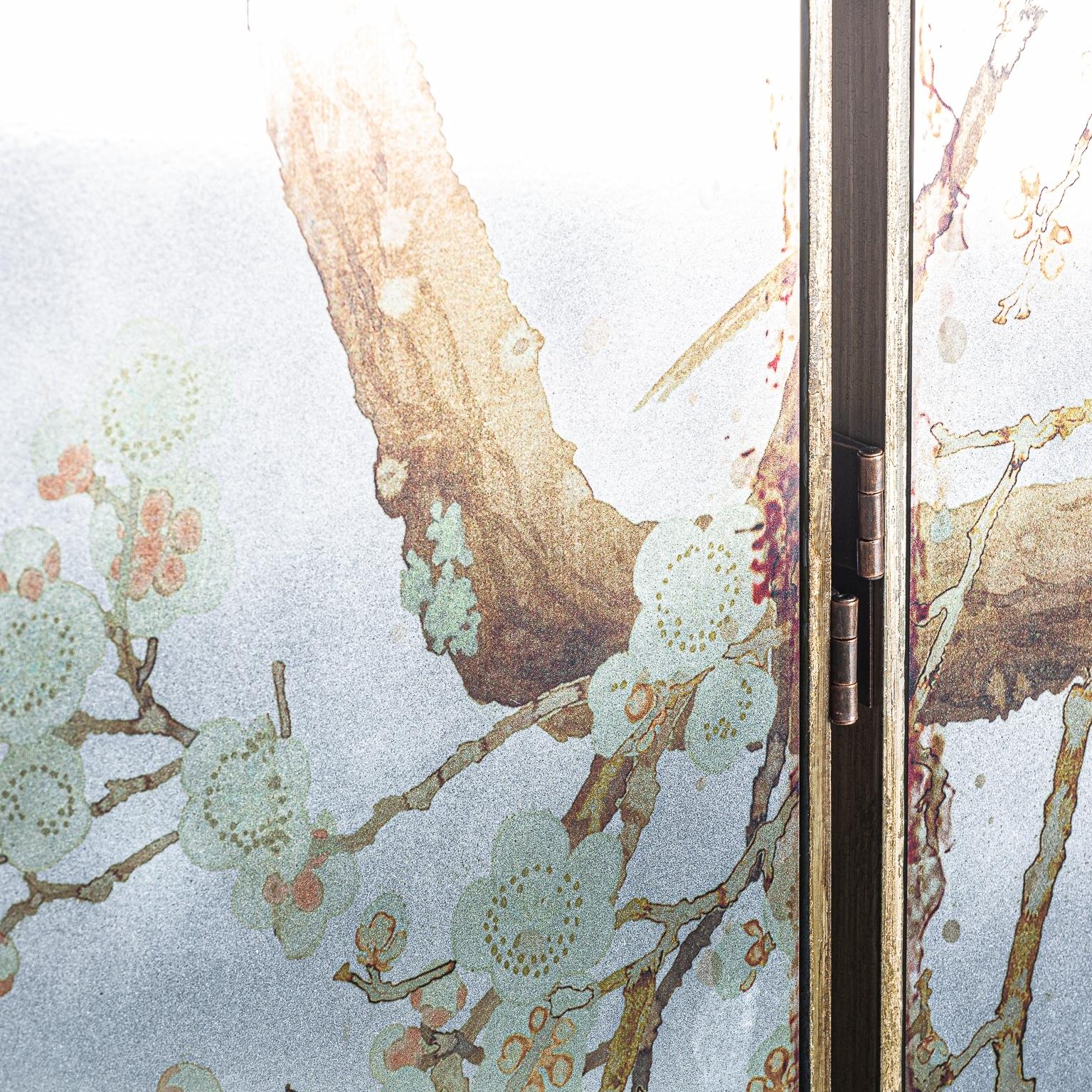 Unknown Wooden and Mirror Folding Screen Divider