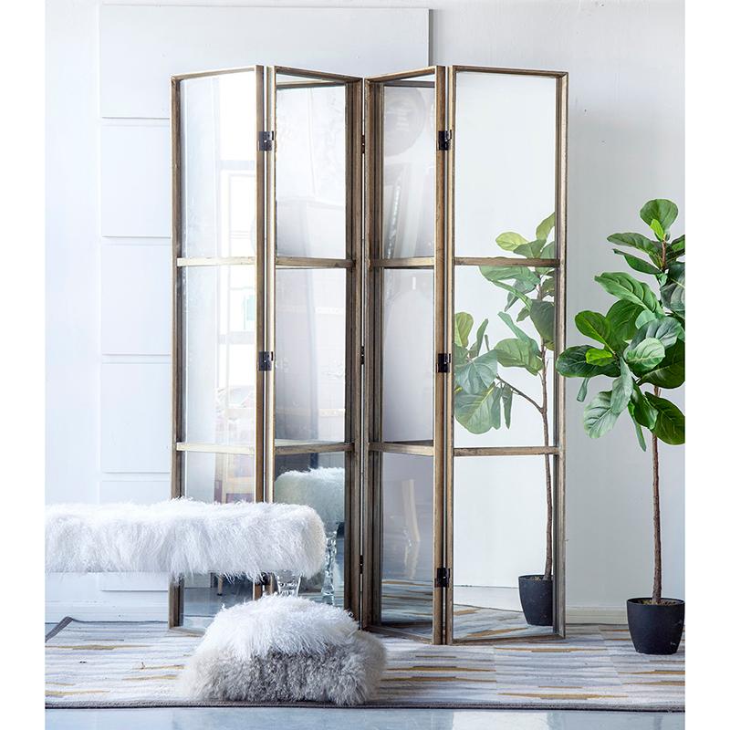 Wooden and Mirror Folding Screen Divider 1