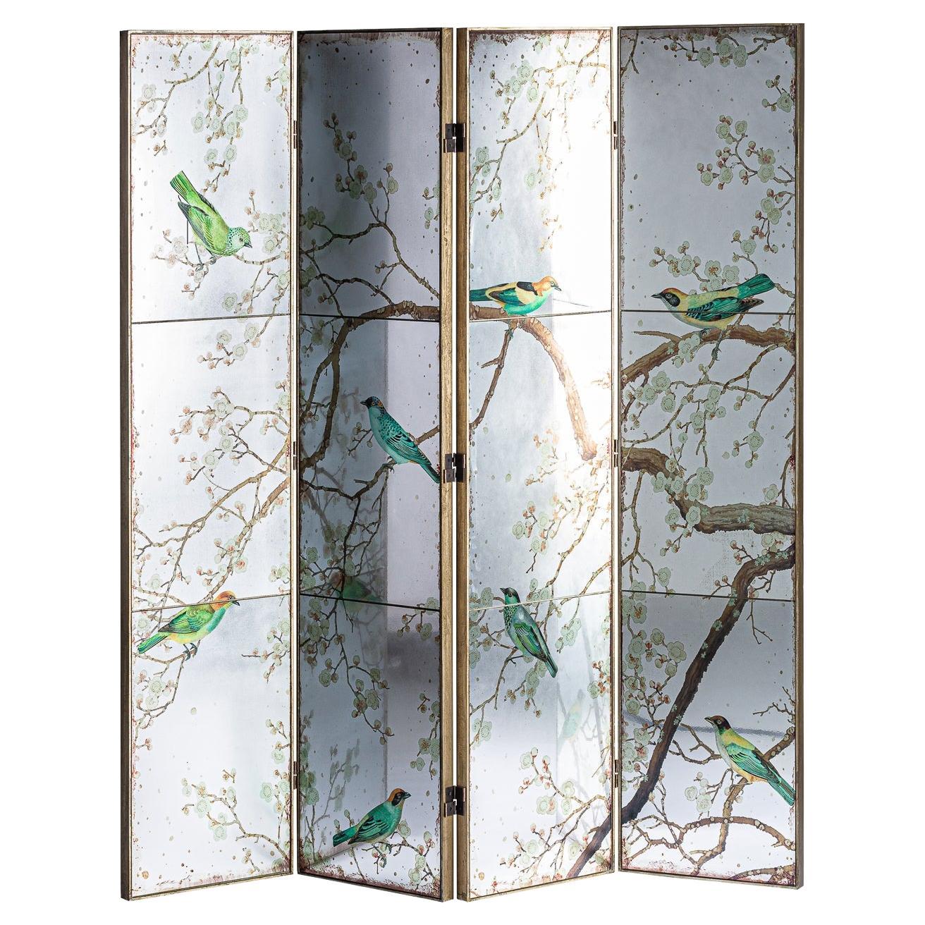 Wooden and Mirror Folding Screen Divider