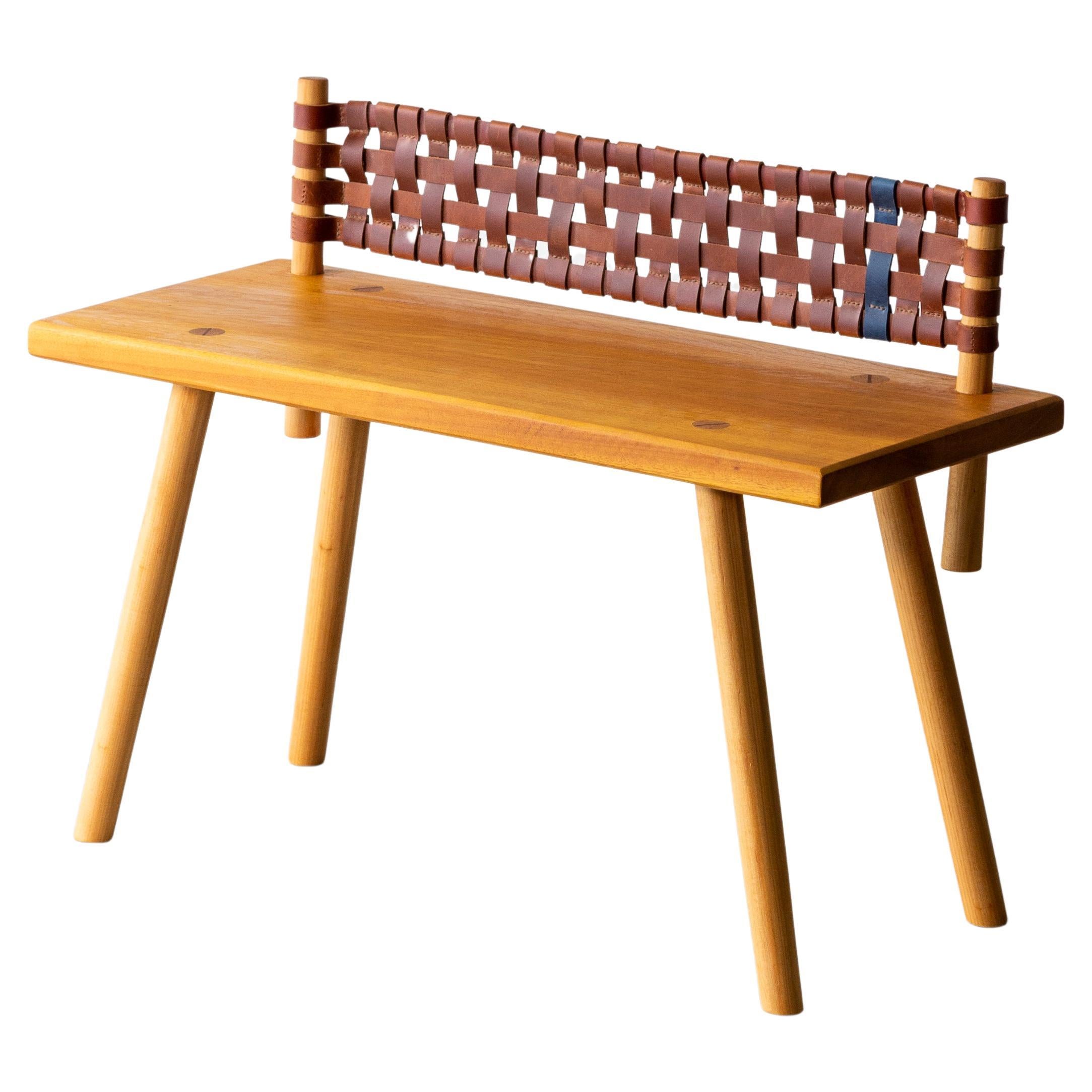 Wooden and natural leather Bench ' Horizonte' - Brazilian design by André Bianco