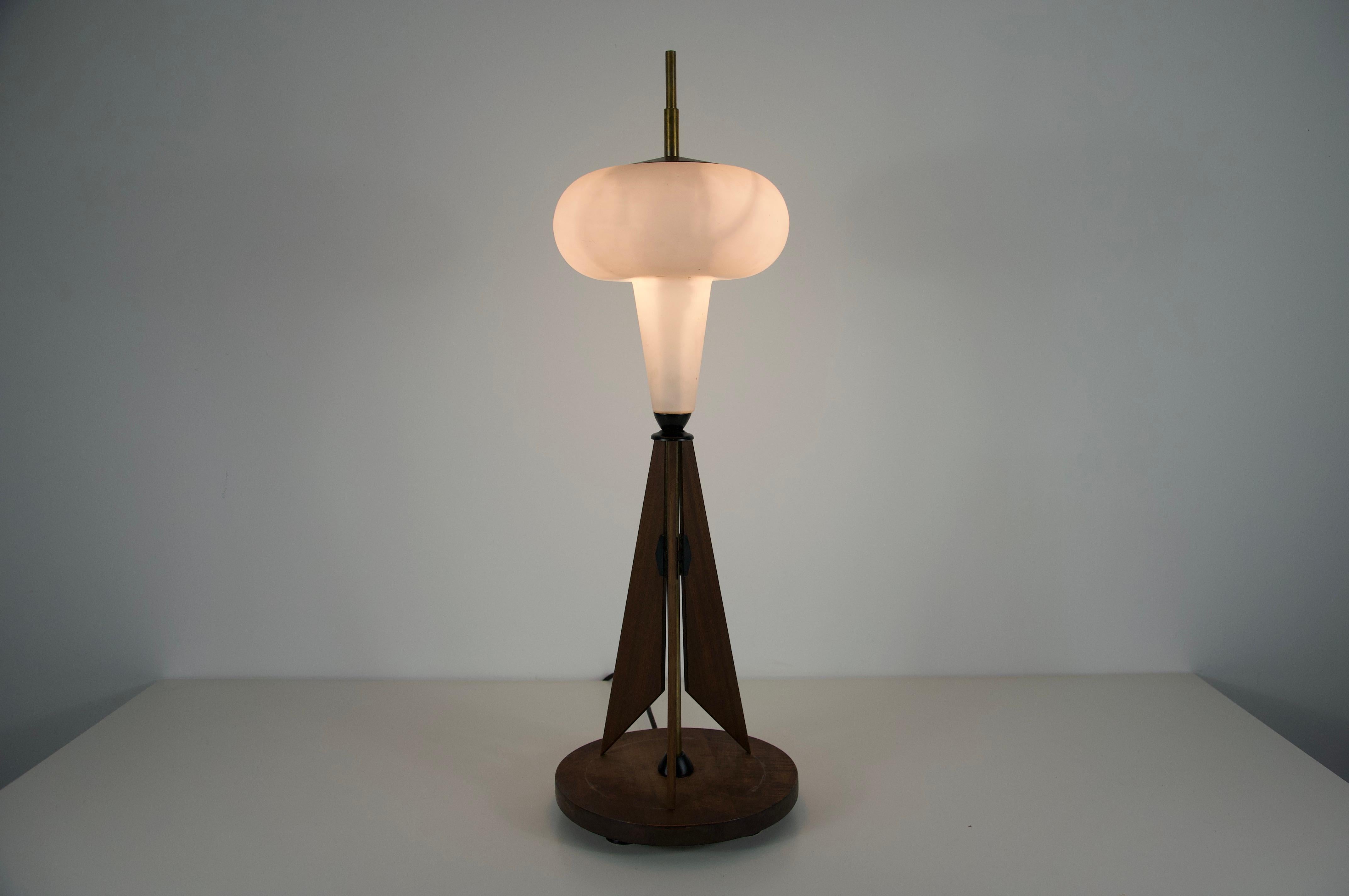 Wooden and Opal Glass Table Lamp attr. to Salvatore Gregorietti, 1960s, Italy For Sale 8