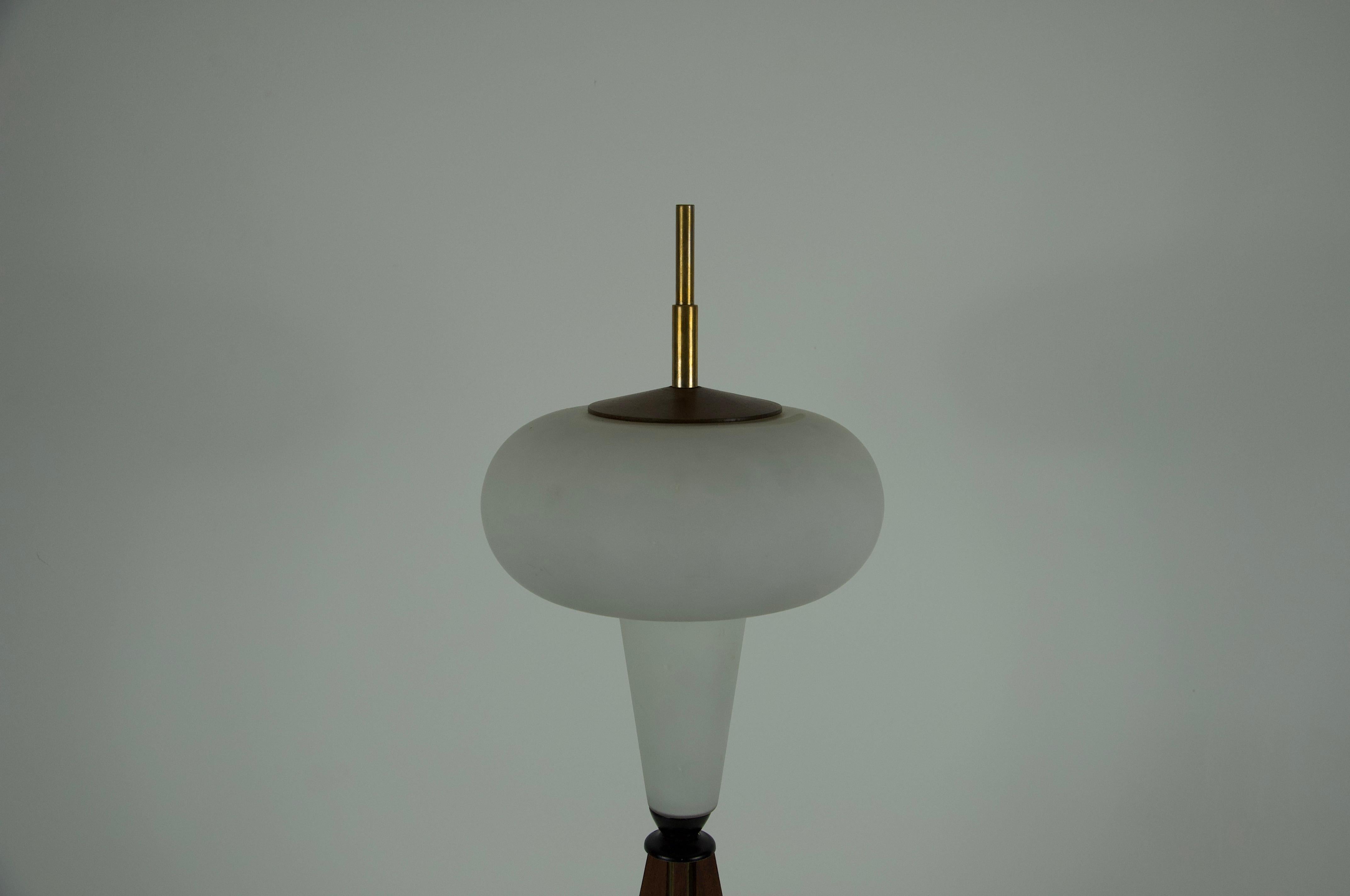 Wooden and Opal Glass Table Lamp attr. to Salvatore Gregorietti, 1960s, Italy For Sale 1