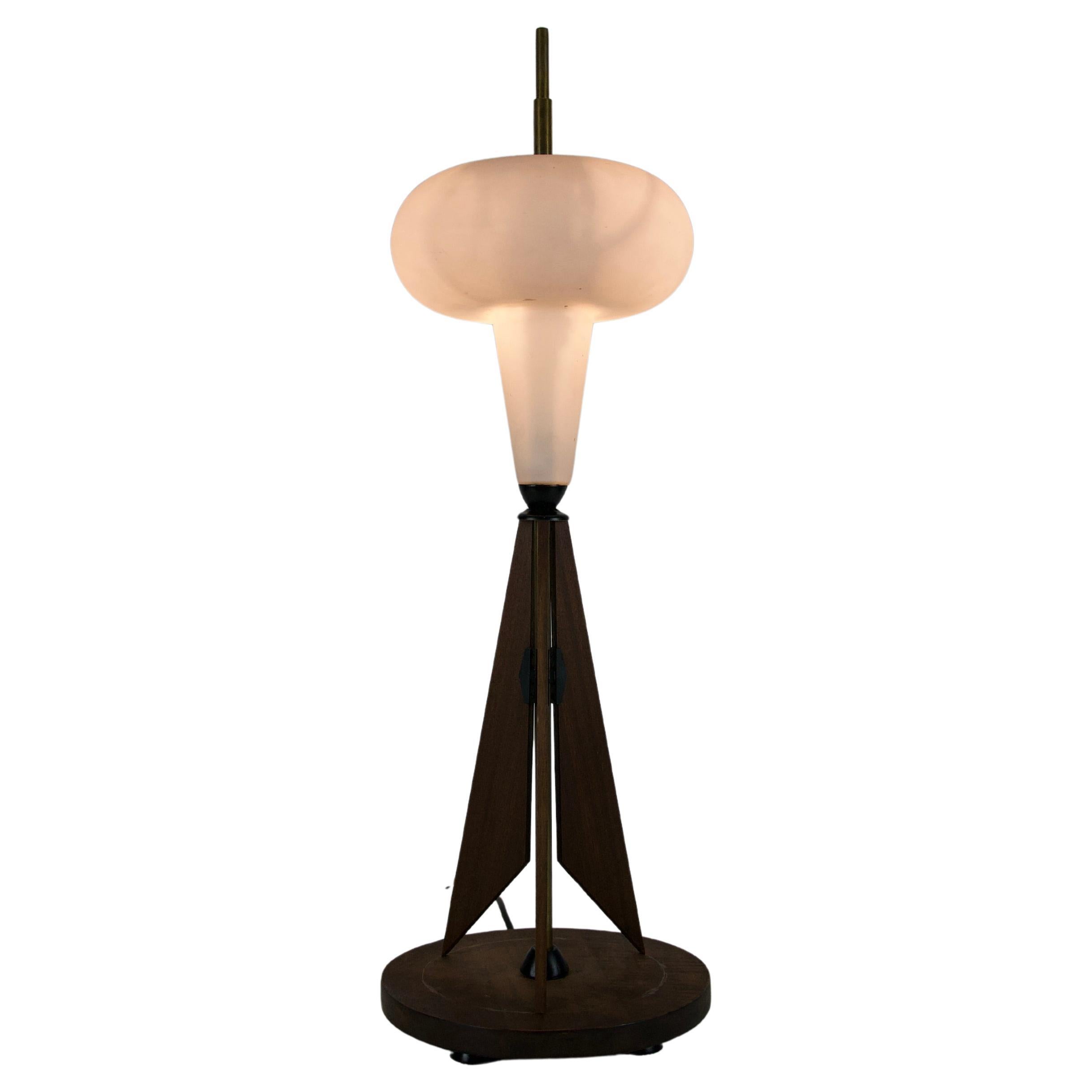 Wooden and Opal Glass Table Lamp attr. to Salvatore Gregorietti, 1960s, Italy For Sale