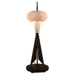 Wooden and Opal Glass Table Lamp attr. to Salvatore Gregorietti, 1960s, Italy