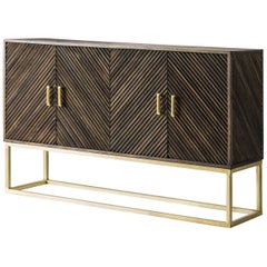 Wooden and Gilded Metal Brutalist Design Sideboard