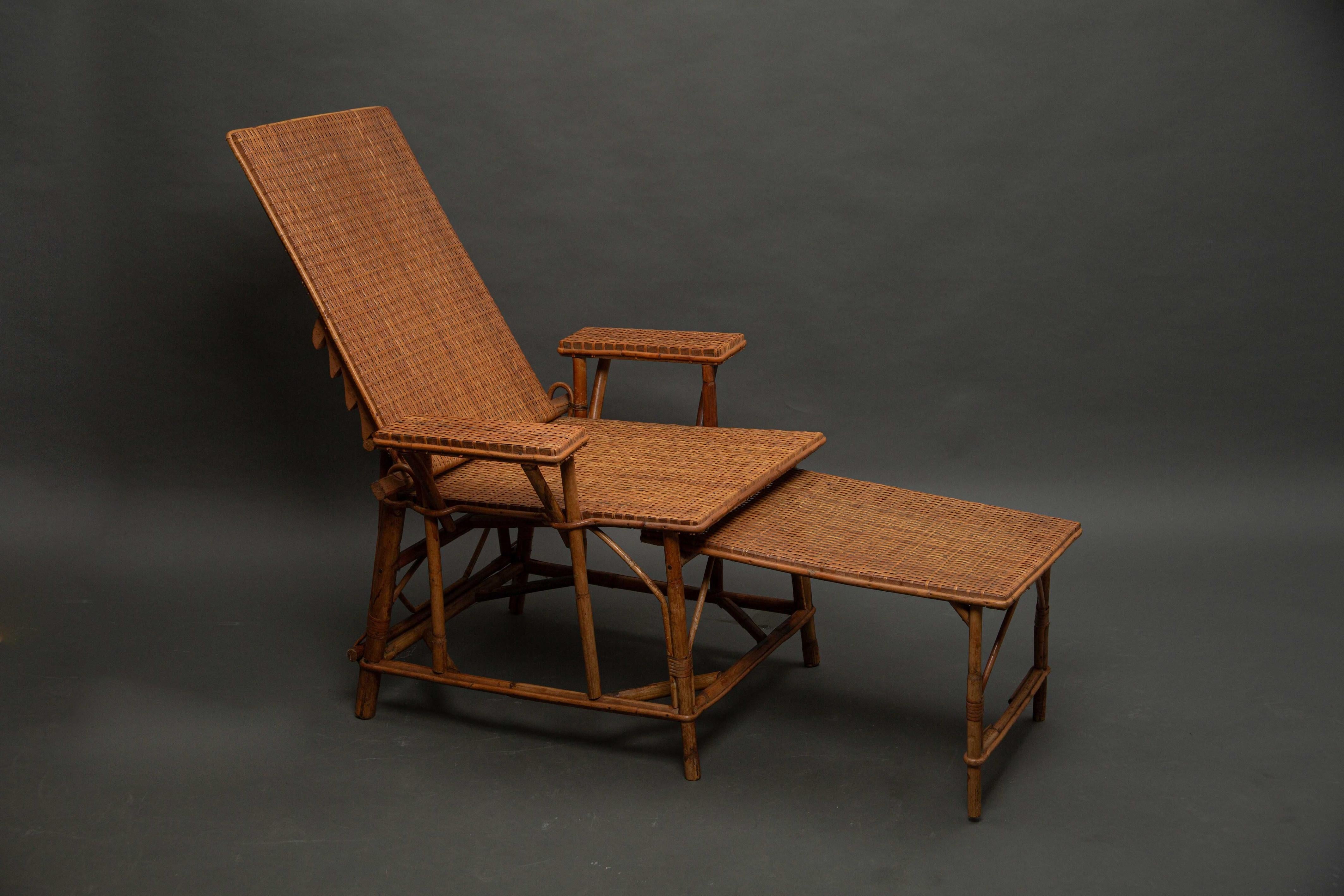 Wooden and rattan armchair, modular lounge chair from the 1940s In Good Condition For Sale In LA FERTÉ-SOUS-JOUARRE, FR