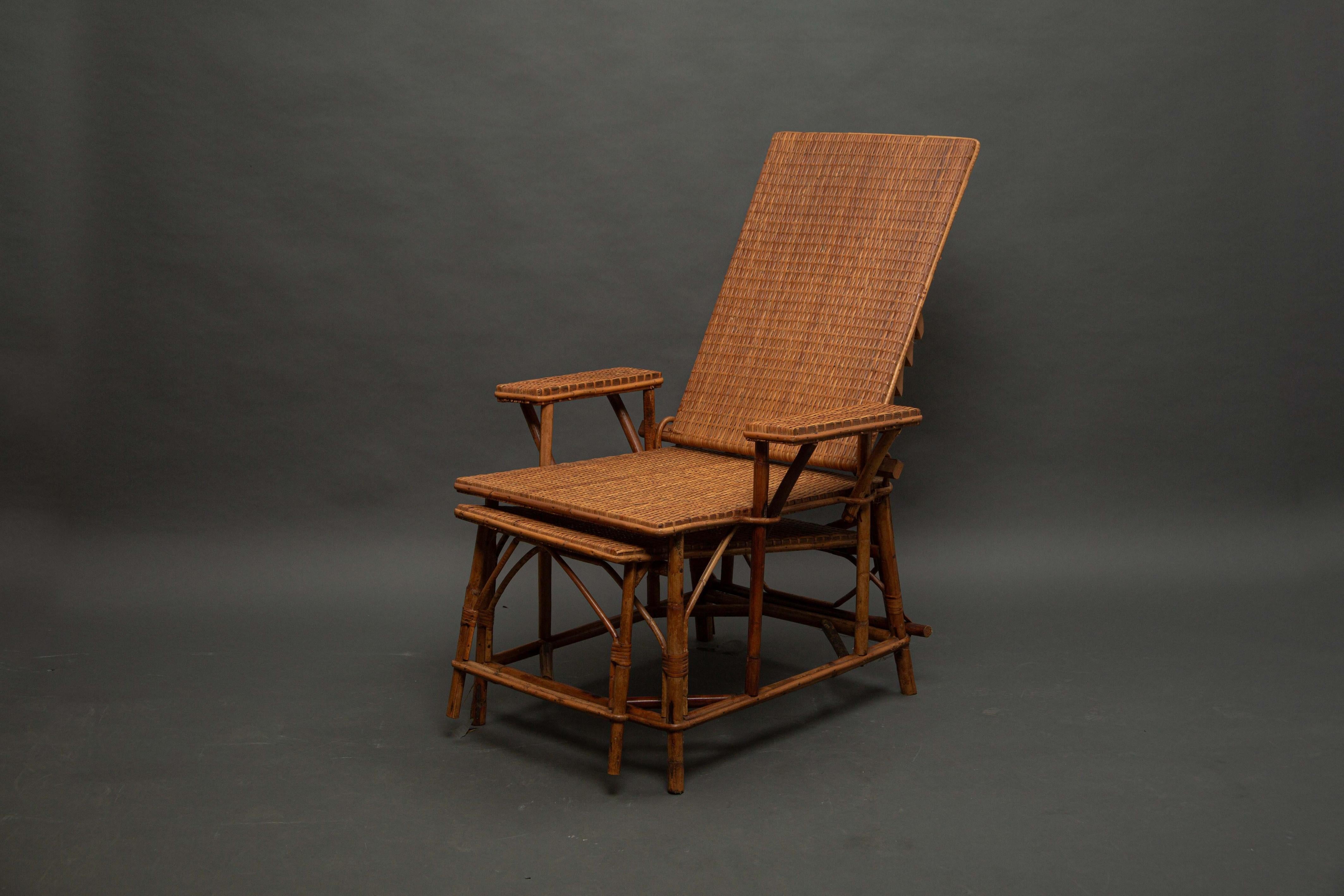 Bog Wood Wooden and rattan armchair, modular lounge chair from the 1940s For Sale