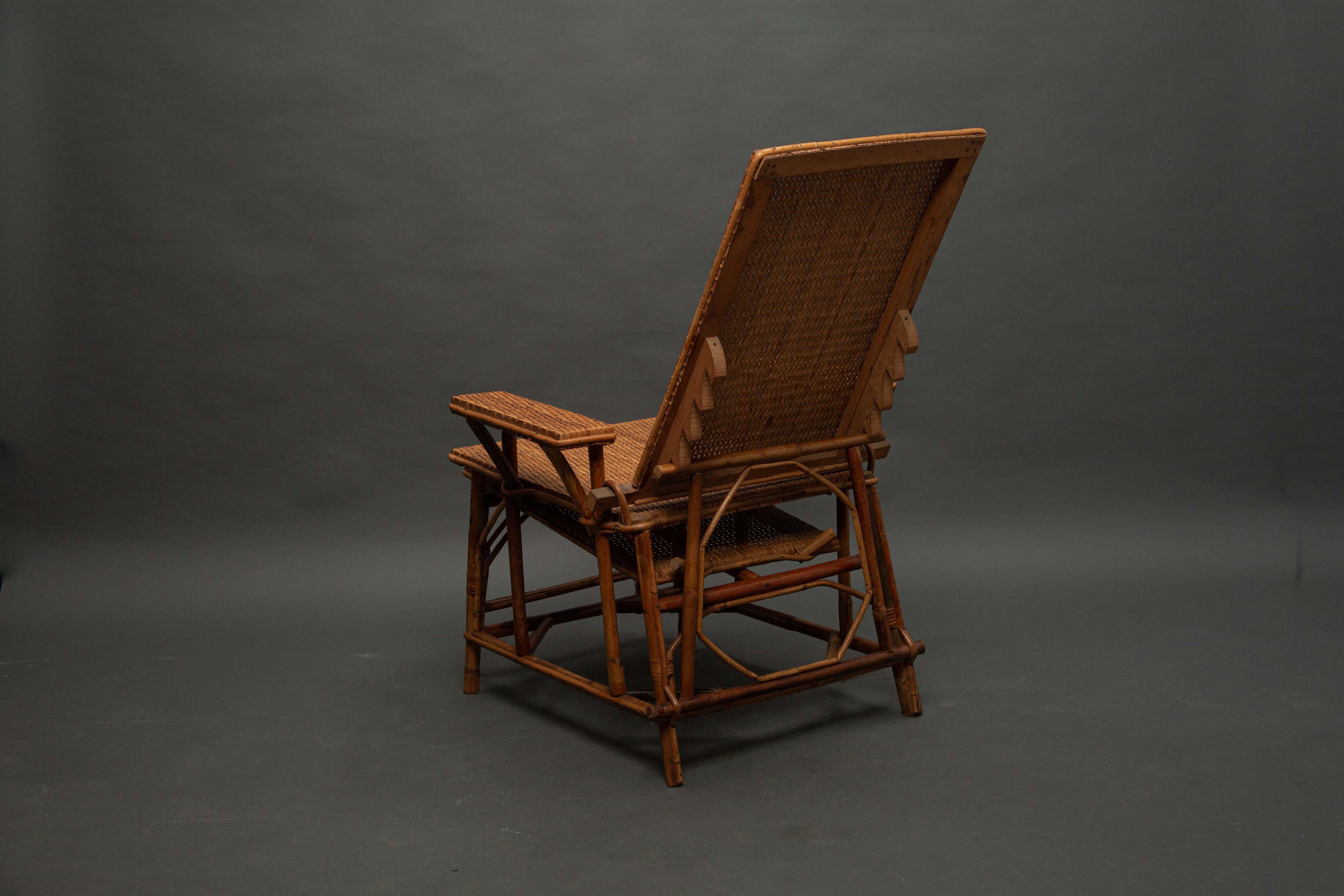 Wooden and rattan armchair, modular lounge chair from the 1940s For Sale 1